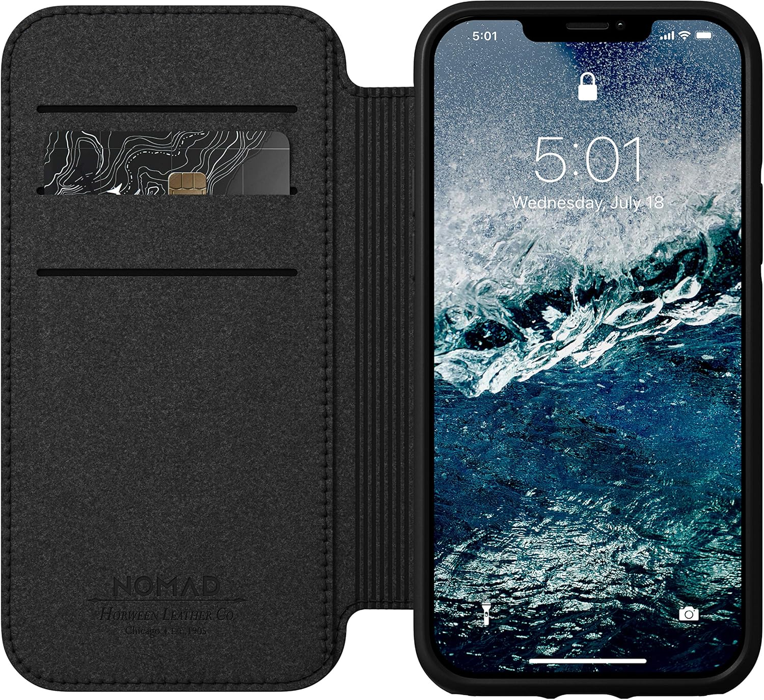 Nomad Rugged Folio Wallet Phone Case for Iphone 12 Pro - Magsafe Compatible, 10Ft. Drop Protection, Horween Leather - Rustic Brown