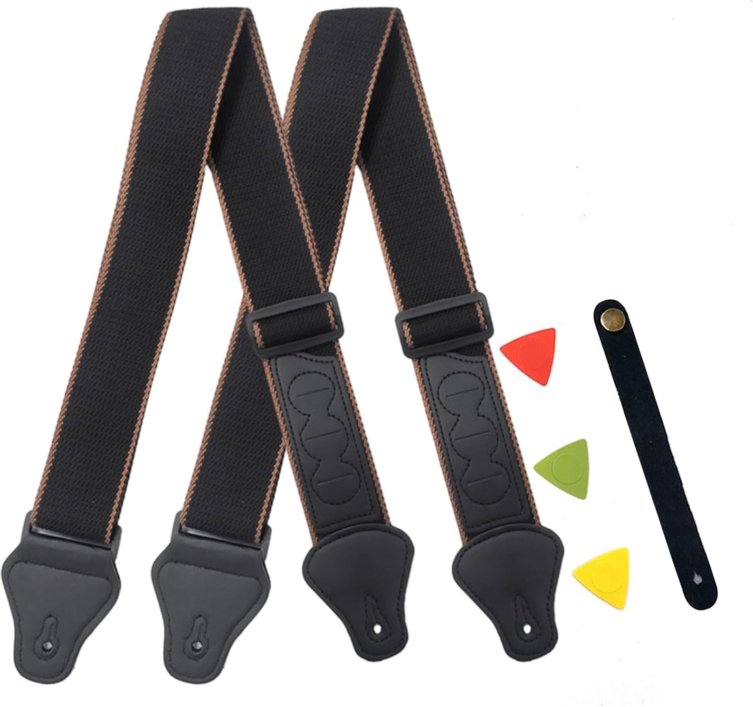 Guitar Strap, Soft Cotton Straps with 3 Pick Holders, Strap Button Headstock Adaptor, 1 Pair Locks and 3 Picks Set for Electric/Acoustic Guitar image number 6