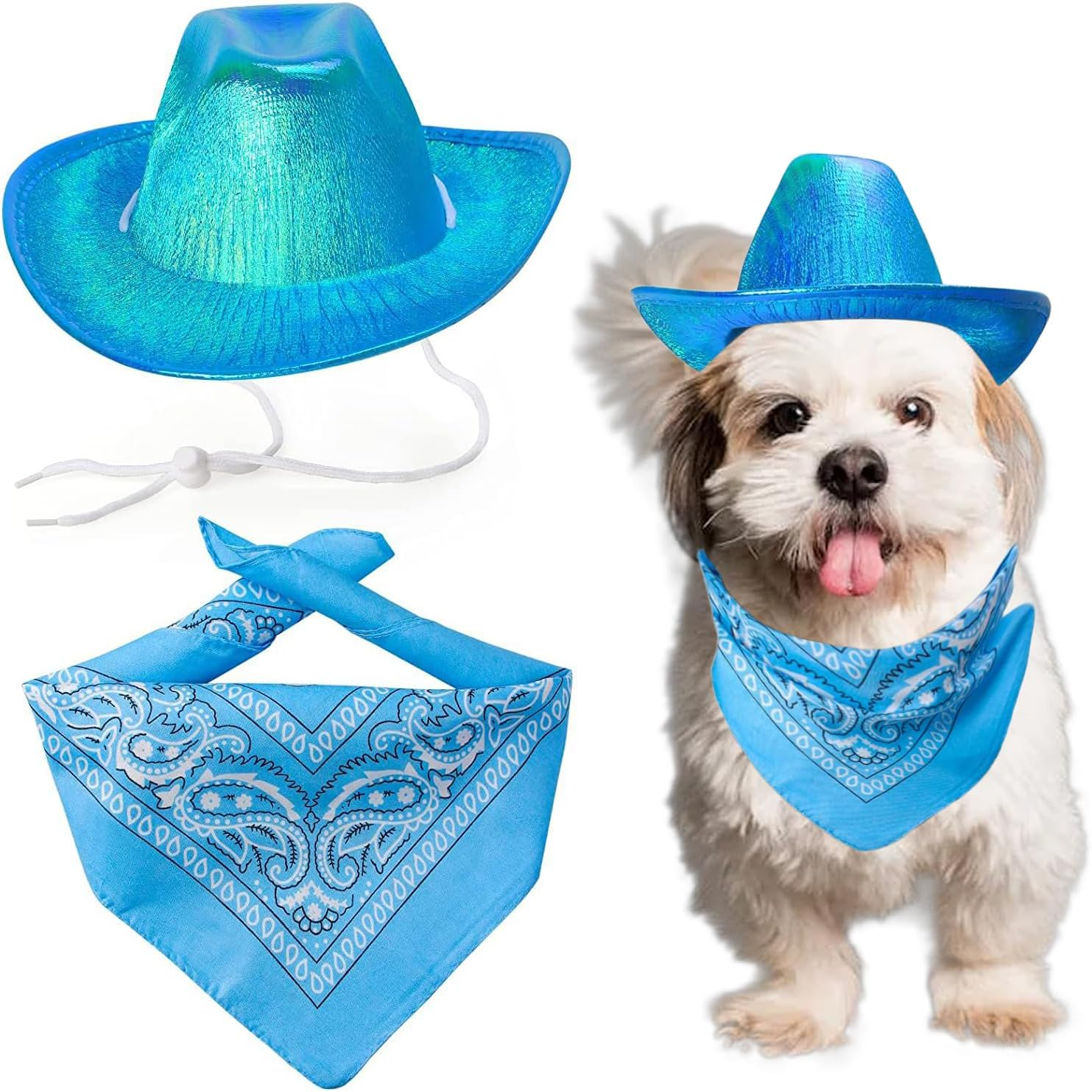 Dog Cowboy Hat Dog Catcostume Bandana West Cowboy Accessories for Pet Metallic Space Shiny Cowboy Hats (Pink)