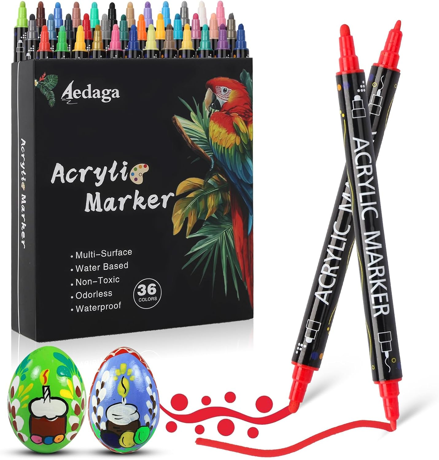 24 Colors Acrylic Paint Pens,Acrylic Paint Markers Dual Tip with Fine Tip and Dot Tip,Dot Maker for Kids Adults, Glass, Stone, Wood, Canvas, Paper, Pottery