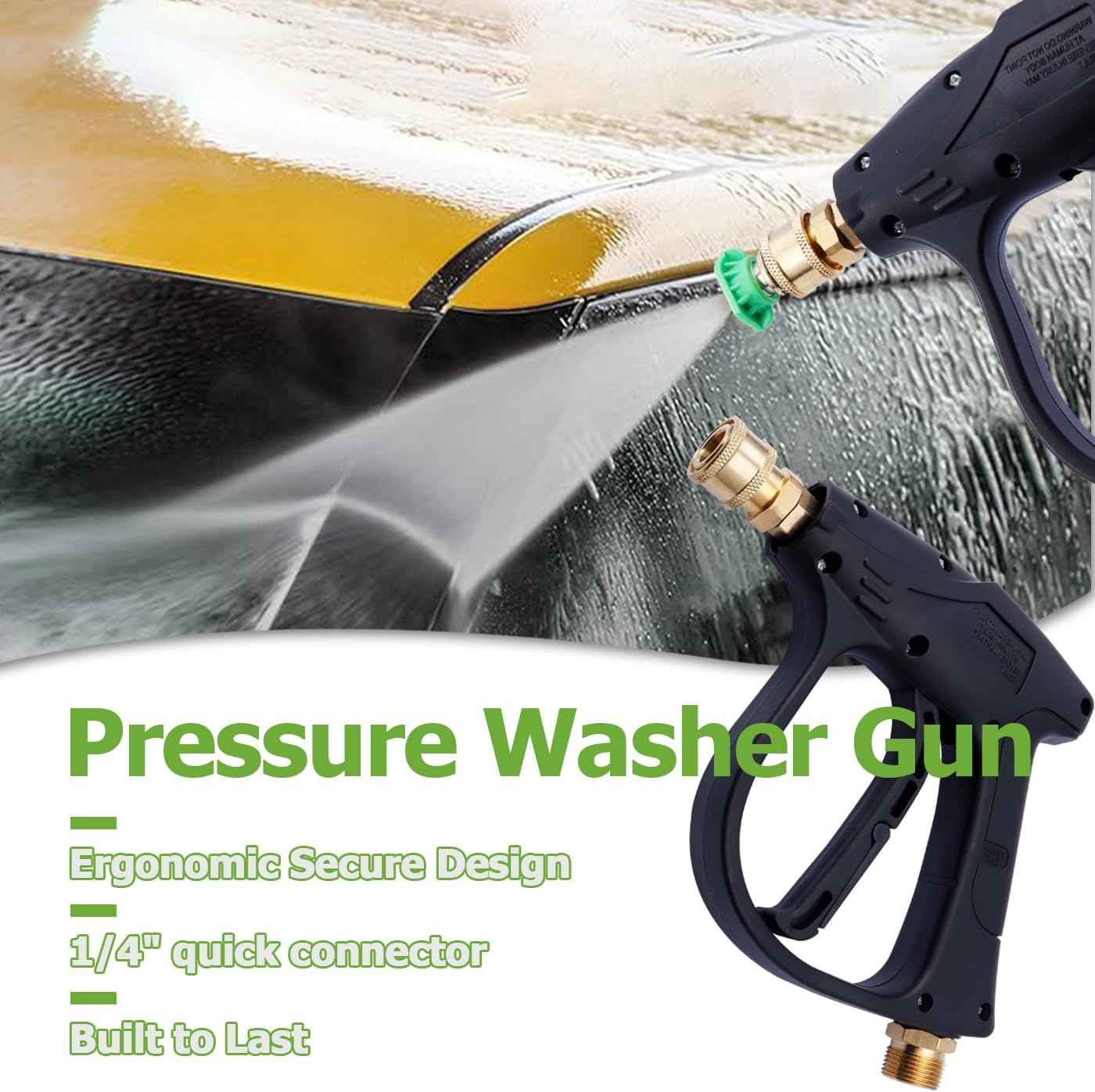 Bestgle Pressure Washer Gun, High Pressure Water Gun Kit Quick Release Car Washer Spray Gun Power Washer Short Gun with 1/4 Inch Quick Connector and M22 14Mm Hose Connector, 4350 PSI image number 5