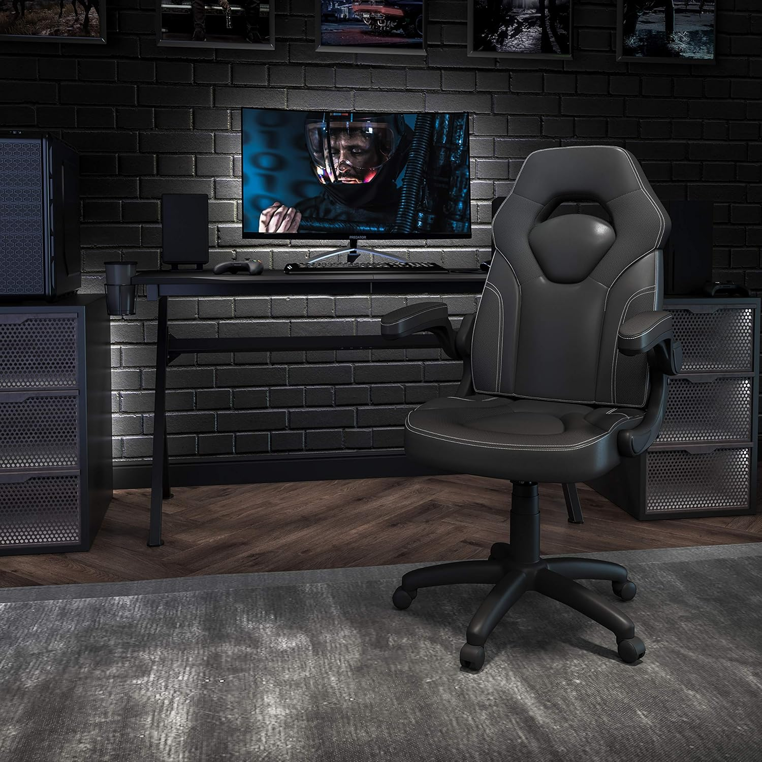 Flash Furniture X10 Gaming Chair Racing Office Ergonomic Computer PC Adjustable Swivel Chair with Flip-Up Arms, Black Leathersoft - Black image number 3