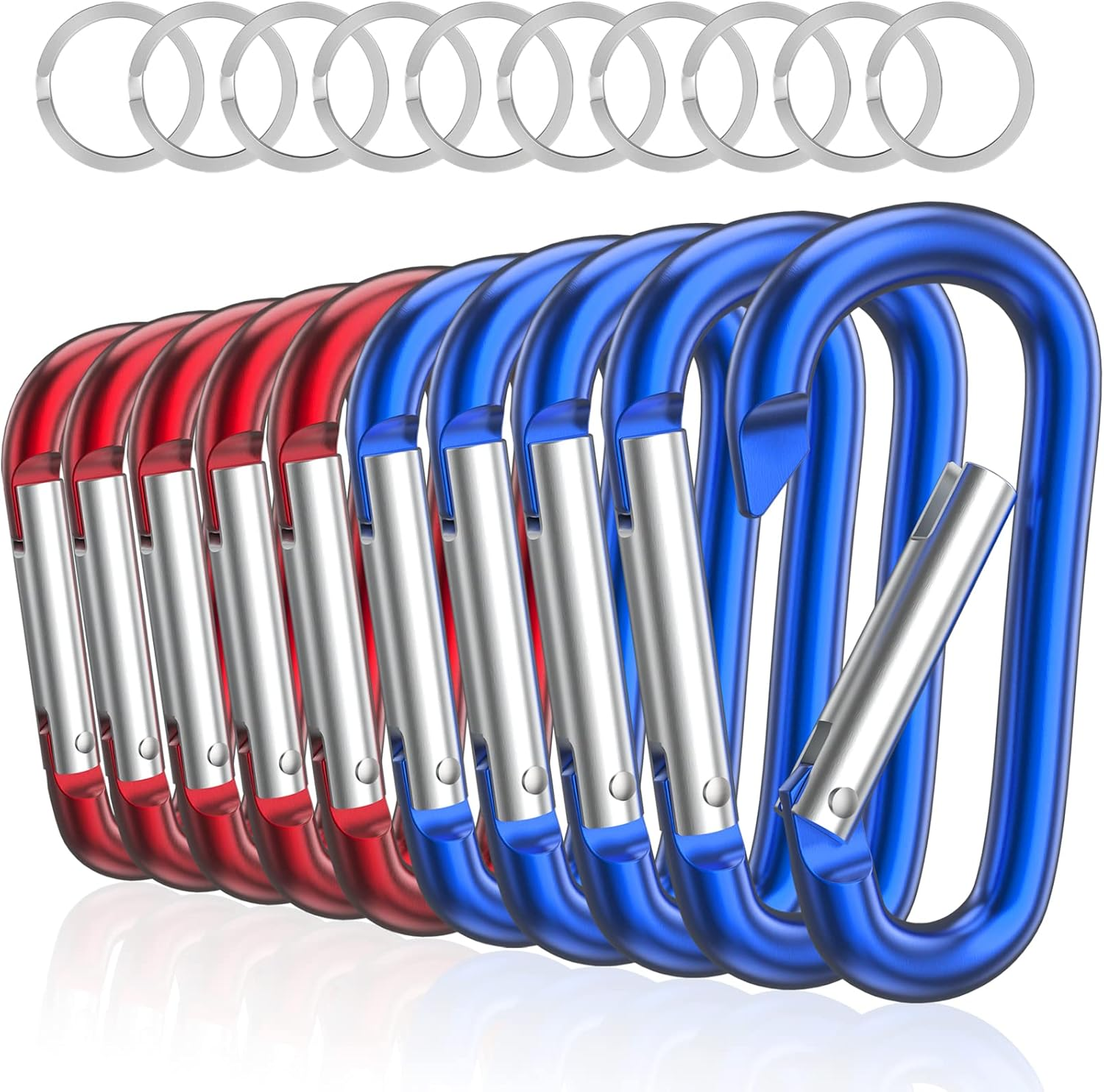 Sprookber 3" Aluminum Carabiner D Ring, Caribeener Clips, Spring Snap Hook for Keychain Clip, Set of 10 (Black)