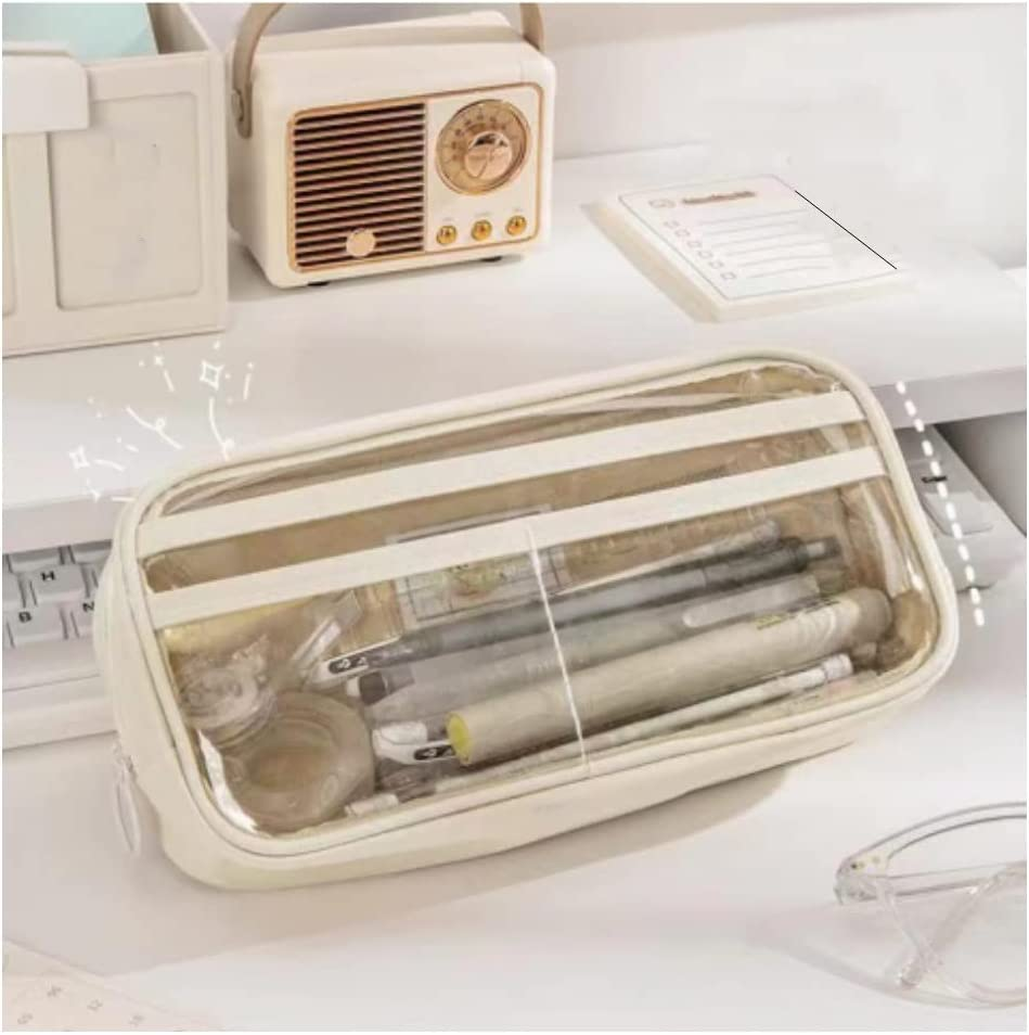 Pencil Case Pen Bag Pouch,Big Capacity Pencil Pen Case,Large Capacity Marker Pouch,Half-Transparent Cute Aesthetic School Supplies Stationary Makeup Bag for Traveling, Schooling image number 5