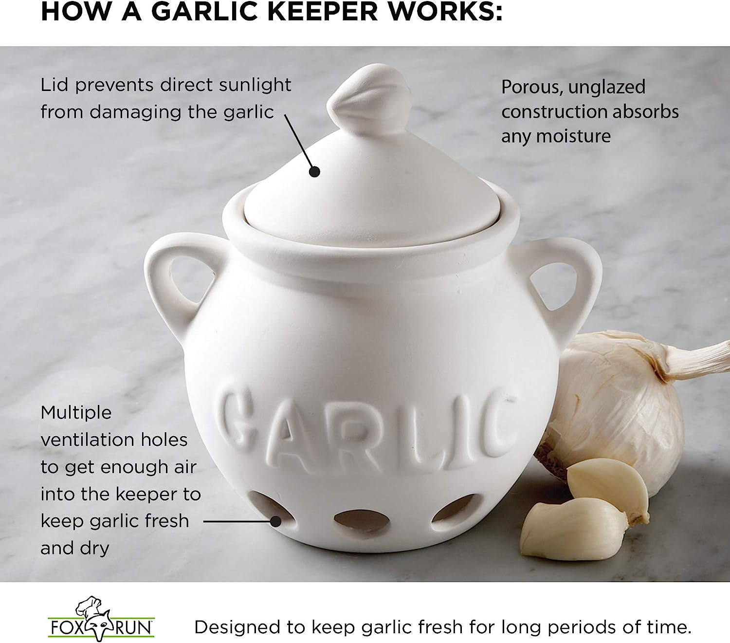 Fox Run 3971 Garlic Keeper, Ceramic, White image number 6