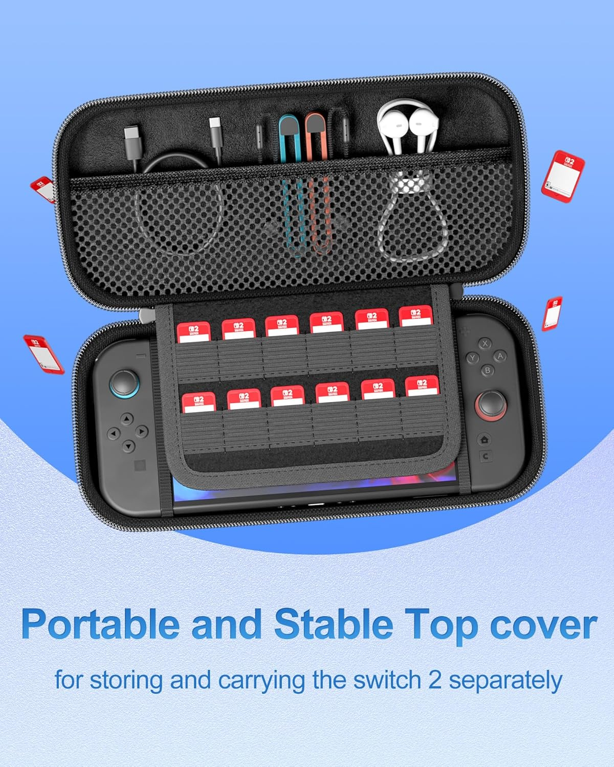 Procase 2-In-1 Carrying Case for Nintendo Switch 2 2025, Portable Hard Travel Bag with Detachable Layers, All in One Storage Box for Switch 2 Dock Console Controller Adapter and Accessories -Red&Blue - Black image number 4