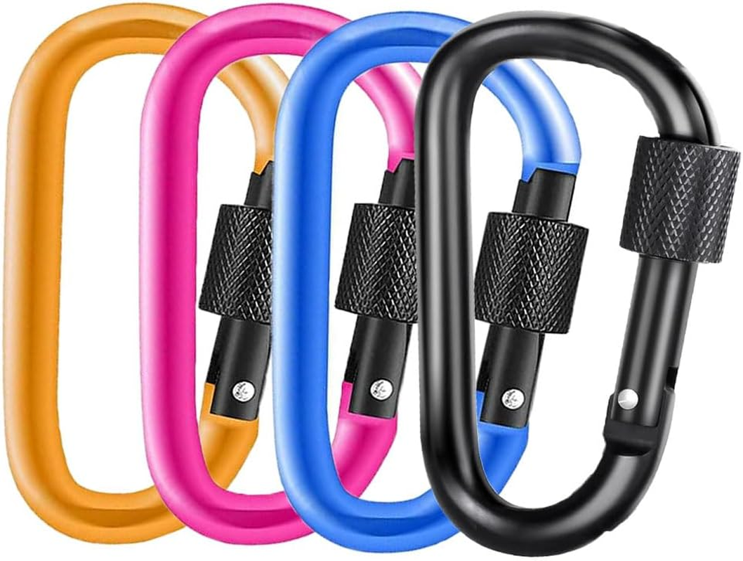Aluminum Alloy D-Ring Locking Carabiner Clip Keychain Hook Clips Locking Carabiner Hiking Clips with Screw Gate Lock Heavy Duty for Outdoor, Camping, Hiking, Traveling, Fishing, Backpack