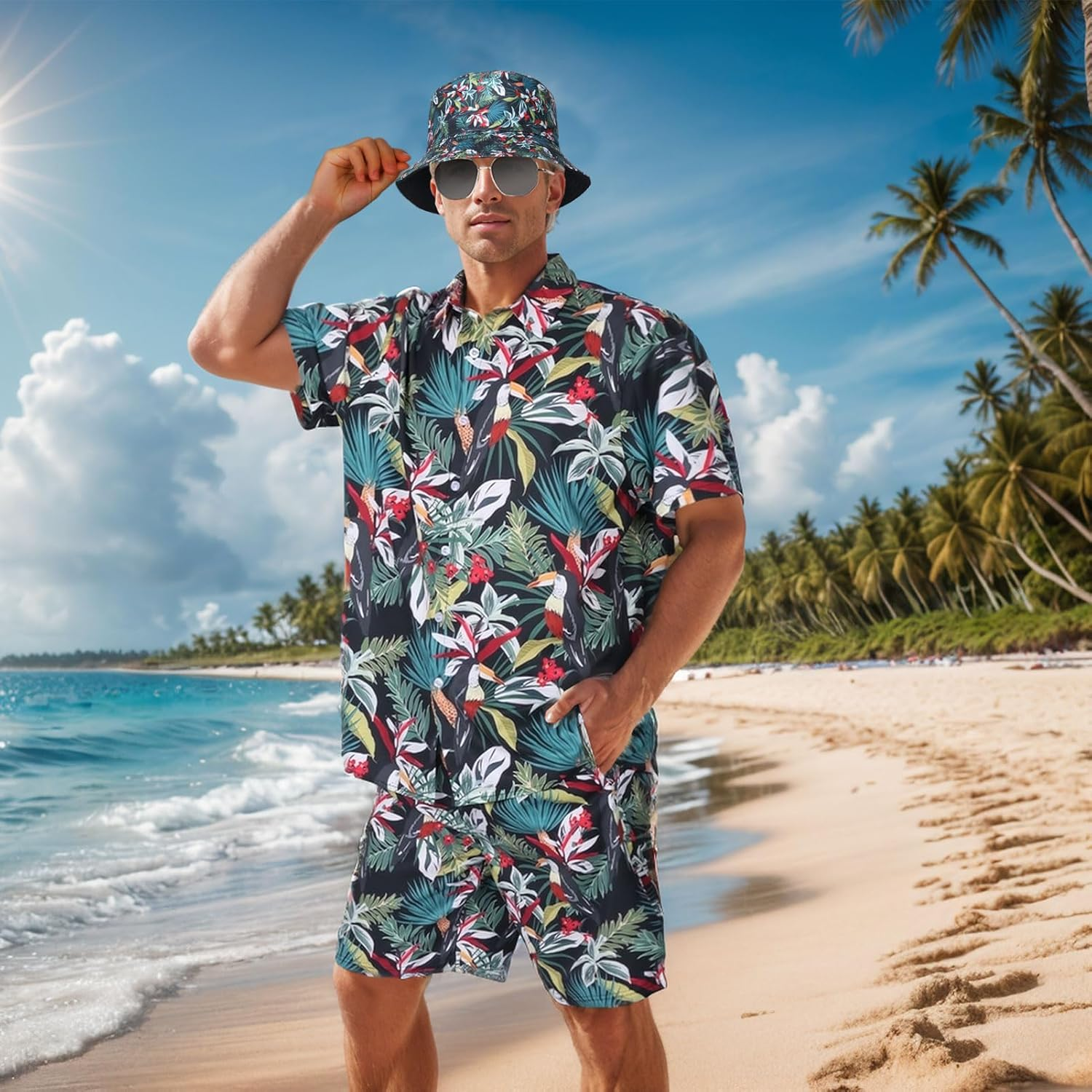 80S 90S Hawaiian Shirt for Men, 80S 90S Costume Set Men for Carnival Summer Party Outfits image number 4