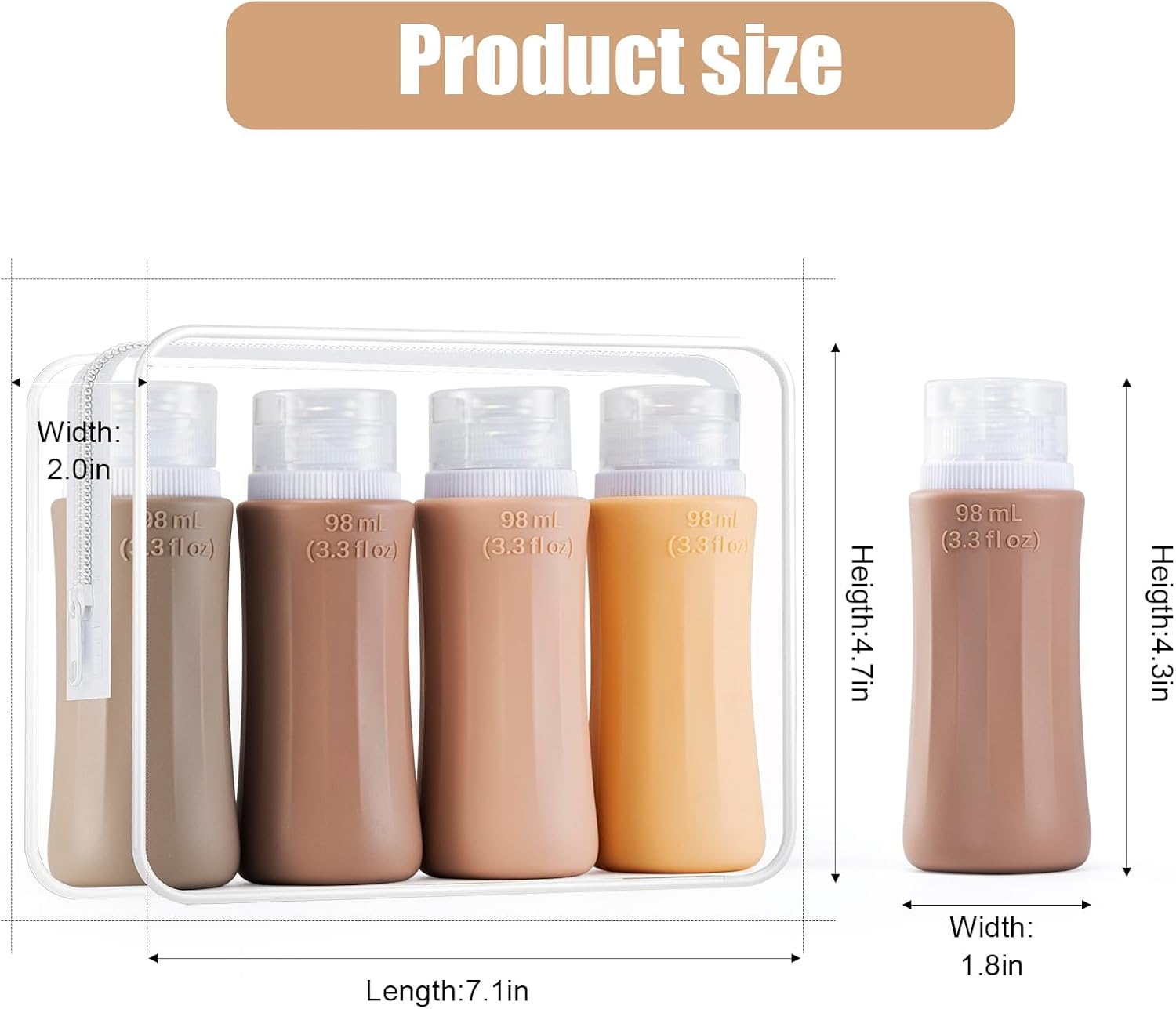 4 Pack 98Ml Travel Bottles, Leak Proof Bpa-Free Silicone Toiletry Containers with Clear Bag &ndash; Refillable Tubes for Shampoo, Lotion, Soap & Liquids &ndash; TSA Approved image number 1