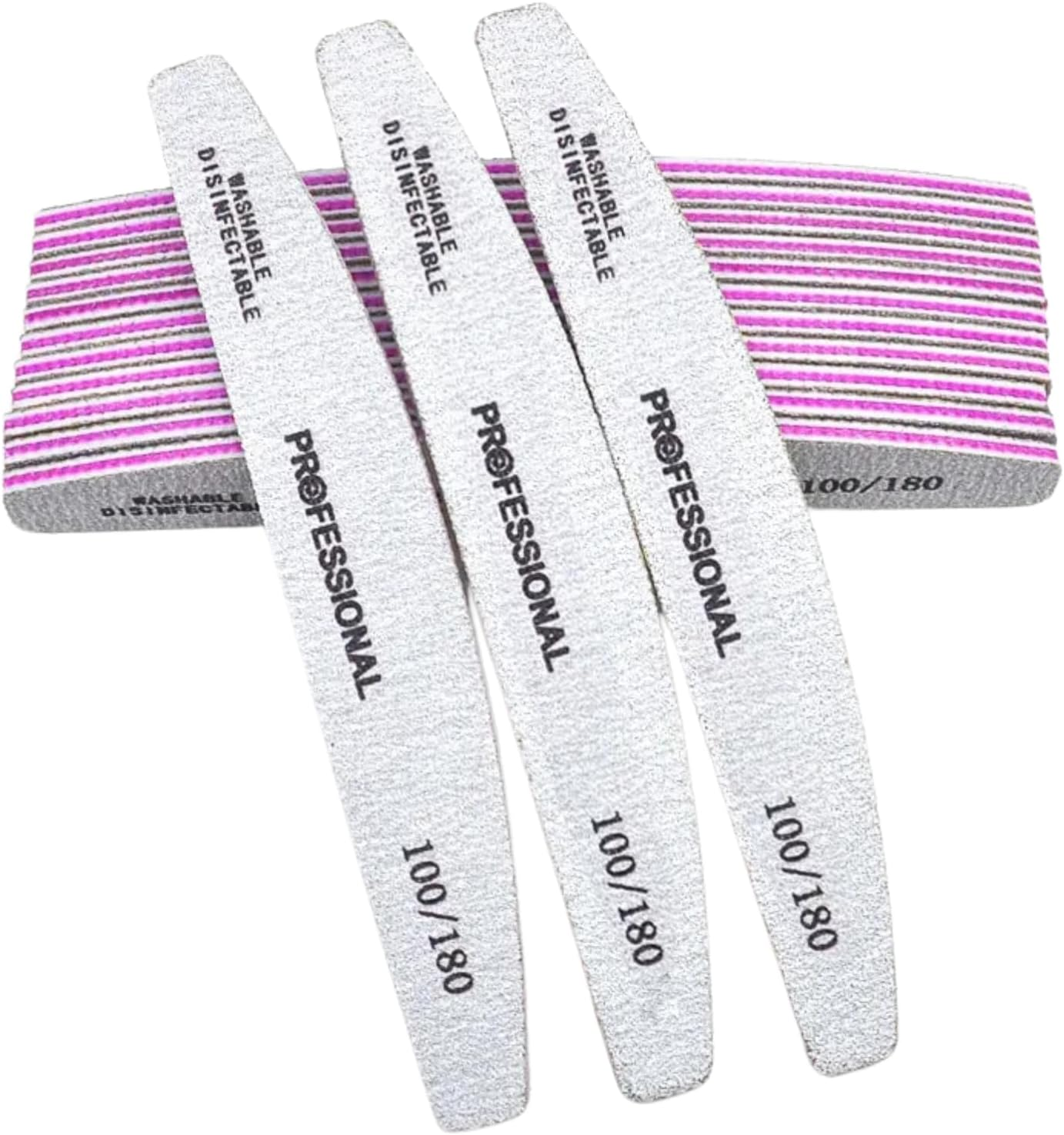 EZONEDEAL Professional Nail File, 100/180 Grit Emery Double-Sided Washable, Nail File Polishing Set, Nail Buffer File Polisher, Profesional Fingernail Filer Reusable Manicure (Black + Purple, 50, Count, 100/180 Grit)