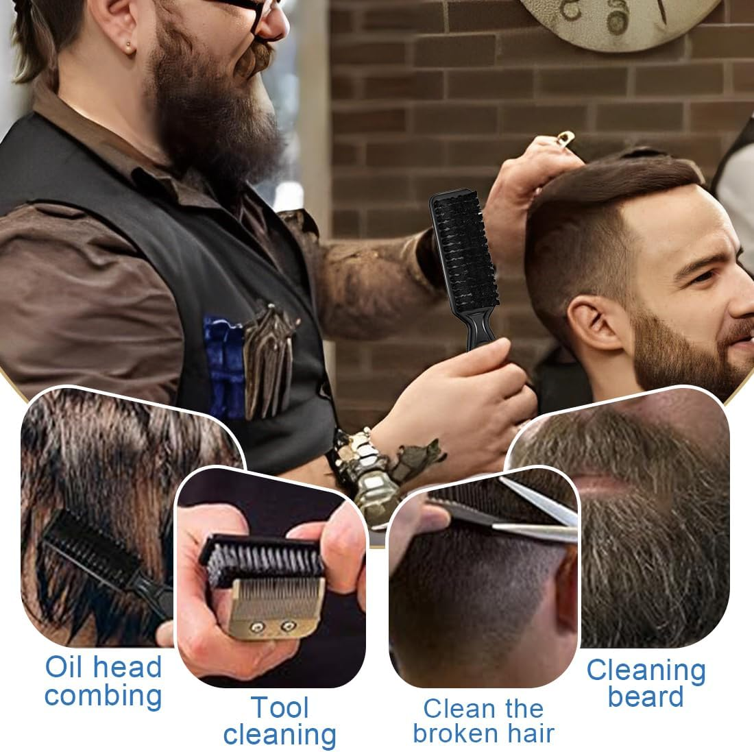 Pack of 2 Cleaning Brush, Blade Cleaning Brush, Nylon Brush, Nail Brush, Trimmer, Hairdressing Cleaning Brush, Hair Clippers Tool (Black and Gold)