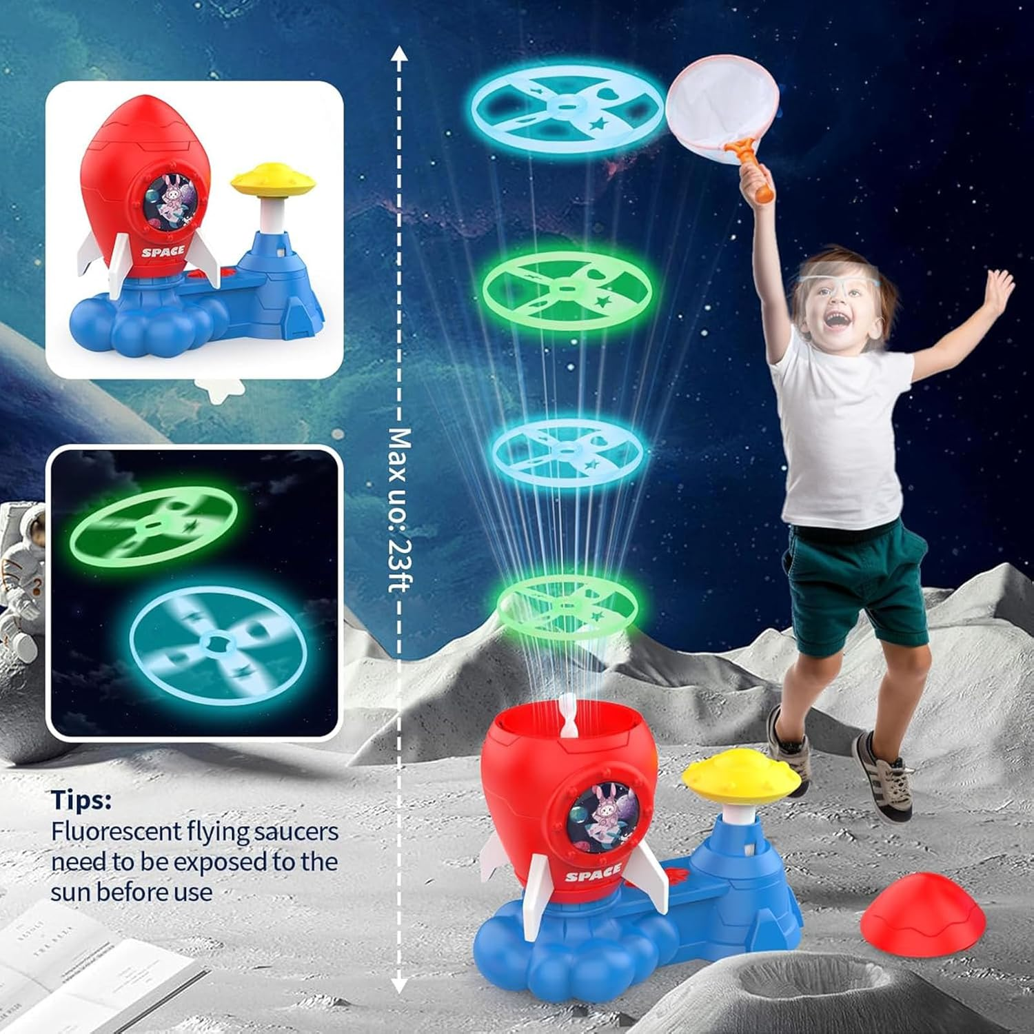 Outdoor Games for Kids Ages 4-8,Flying Disc Launcher Toy with Fluorescent Flying Discs,New Year Party Game for Boys Girls Ages 3-5,Family Party Games for Kids image number 2