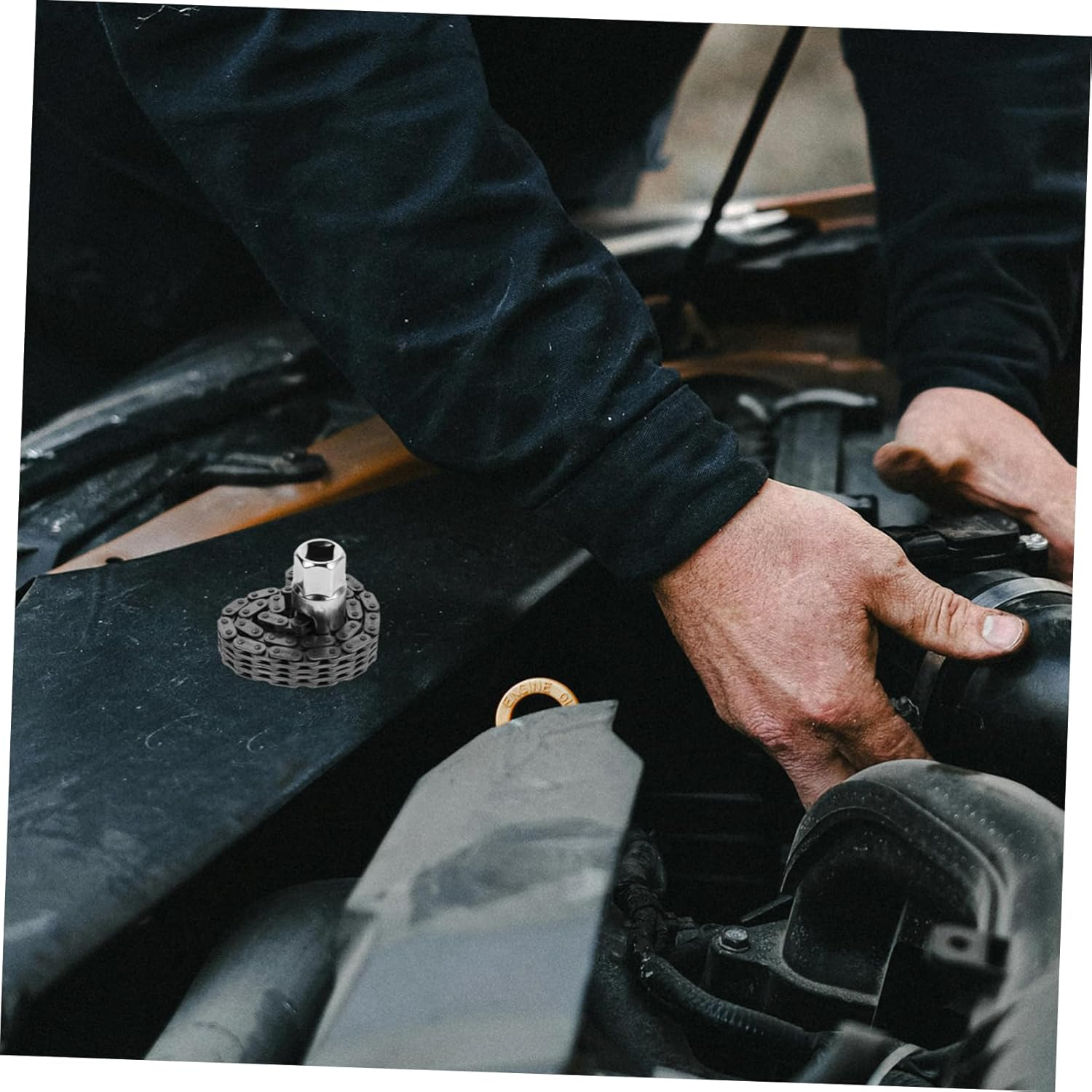 EXAOMBLE Oil Filter Wrench Double Chain Sleeve Heavy Duty 52-Link Chain Strap Wrench Automotive Oil Filter Removal Tool for Mechanics and Plumbing Equipment