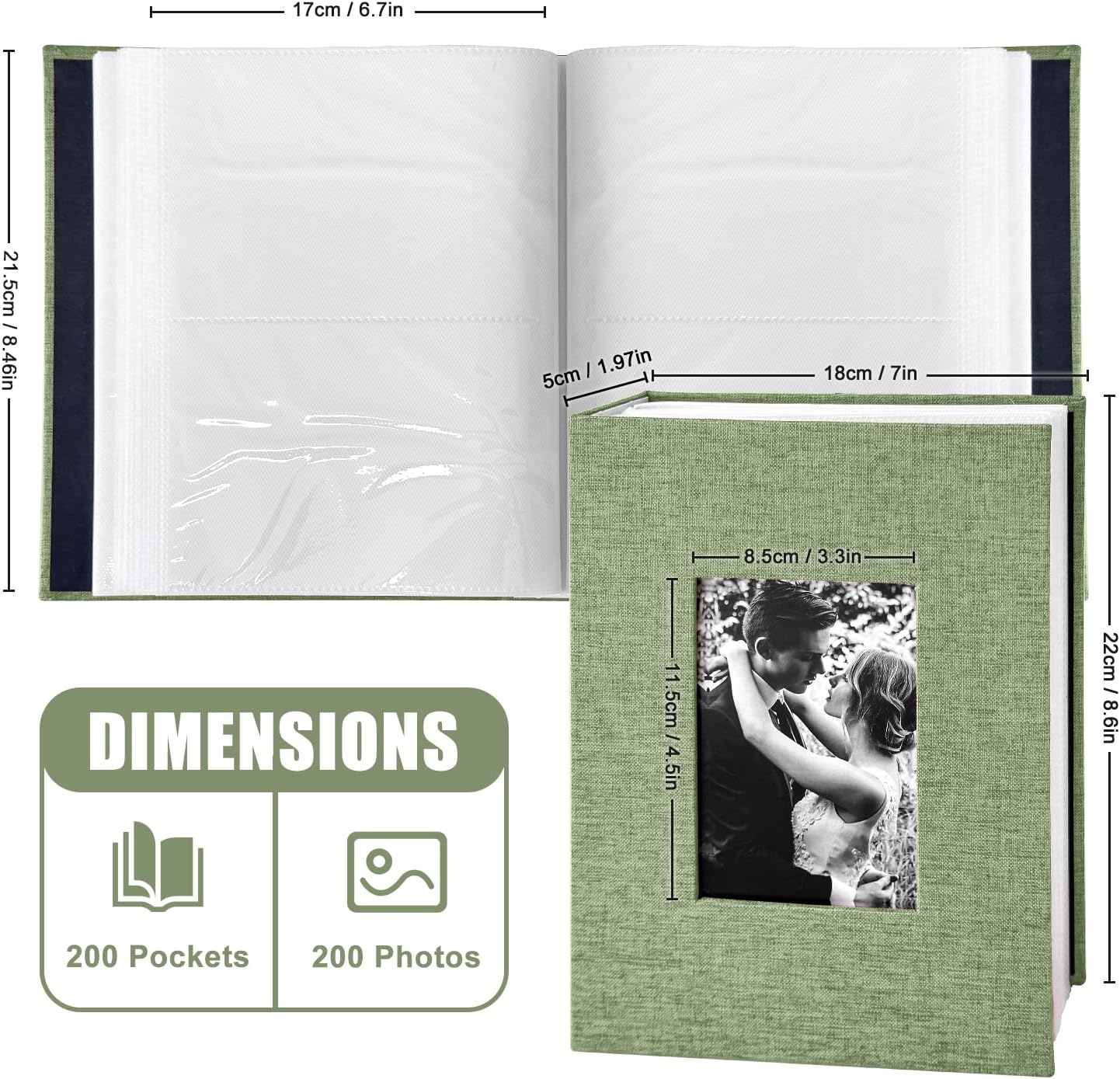 200-Pocket Photo Album 4X6 - Slip-In Picture Album with Linen Cover & Display Window, Vertical Photo Book for Wedding, Family, Baby, Anniversary & Vacation Memories (Holds 200 Photos) image number 4