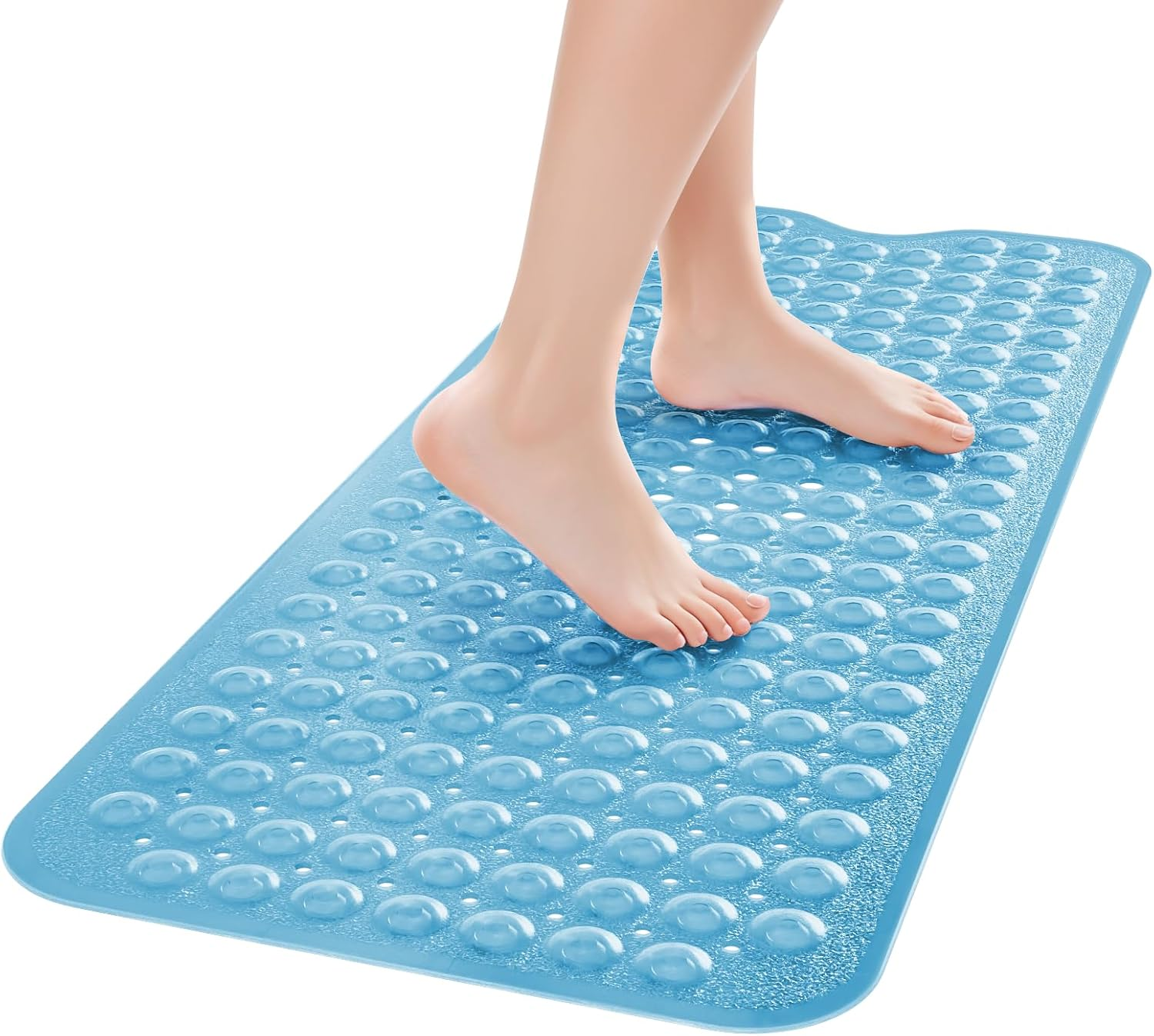 40X100Cm/15X40Inch Bathroom Mat,Shower Plastic Bath Mat with Suction Cup,Non-Slip Comfortable Bathtub Mat for Shower, Bathroom, Machine Wash Dry,Clear White