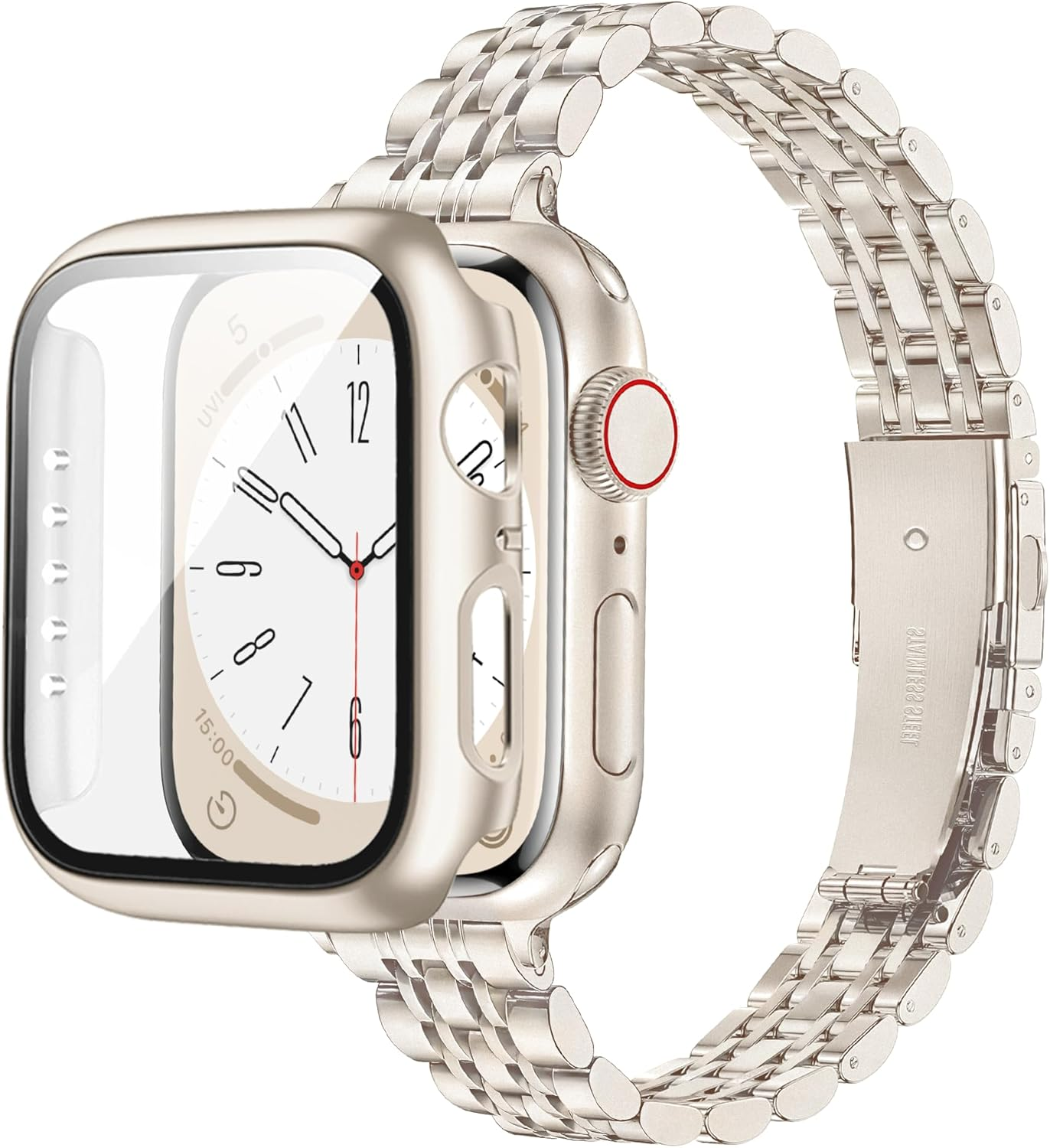 Calina Stainless Steel Band and Case Compatible with Apple Watch Bands 42Mm(Series 11 10) 41Mm 40Mm Series SE 11 10 9 8 7 6 5 4, Slim Bracelet for Apple Watch Strap with Screen Cover, Metal Iwatch Band for Women