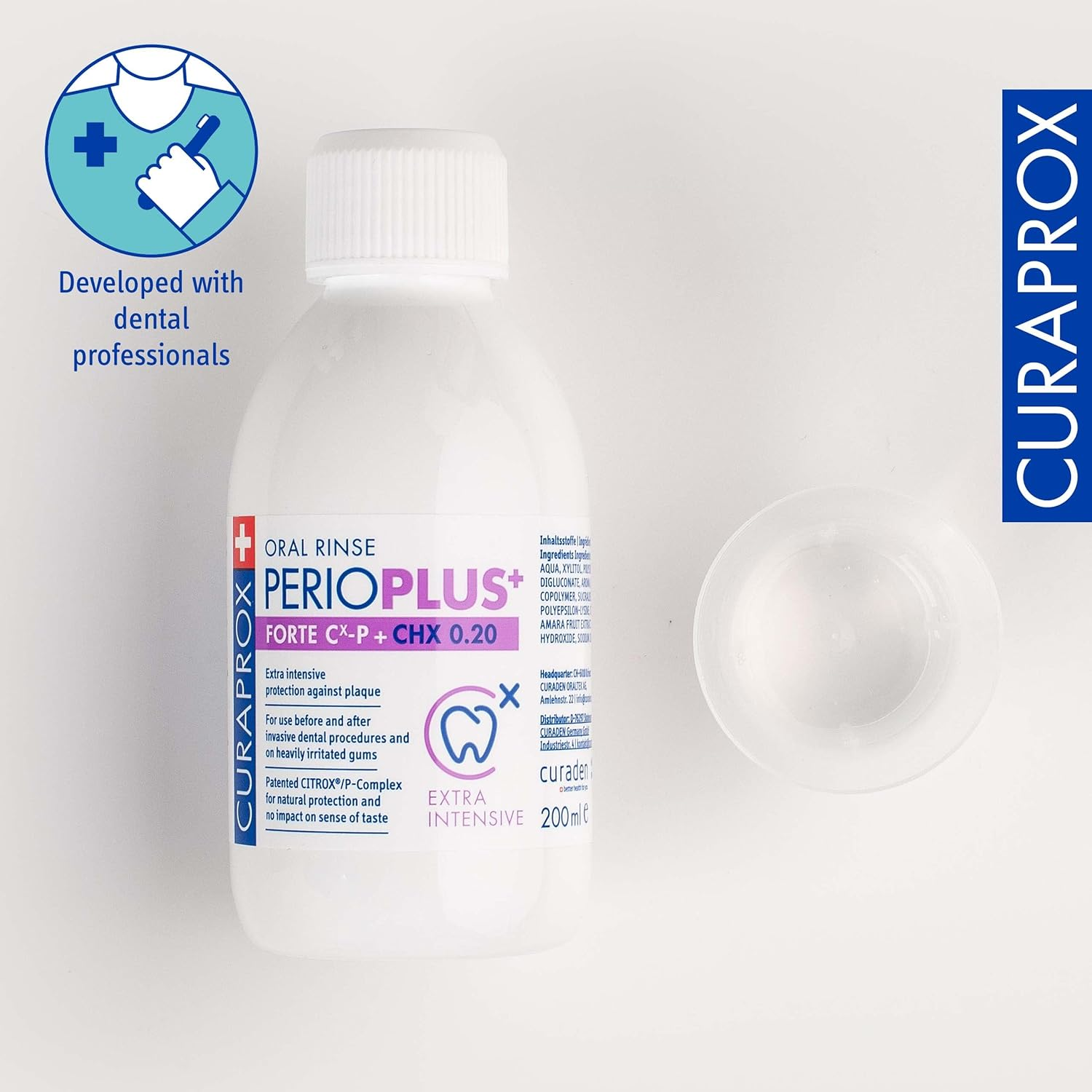 Curaprox Perio plus Forte CITROX Mouthwash with Pleasant Flavour against Bad Breath and Inflammation, with 0.20% Chlorhexidine, Alcohol-Free, 200 Ml