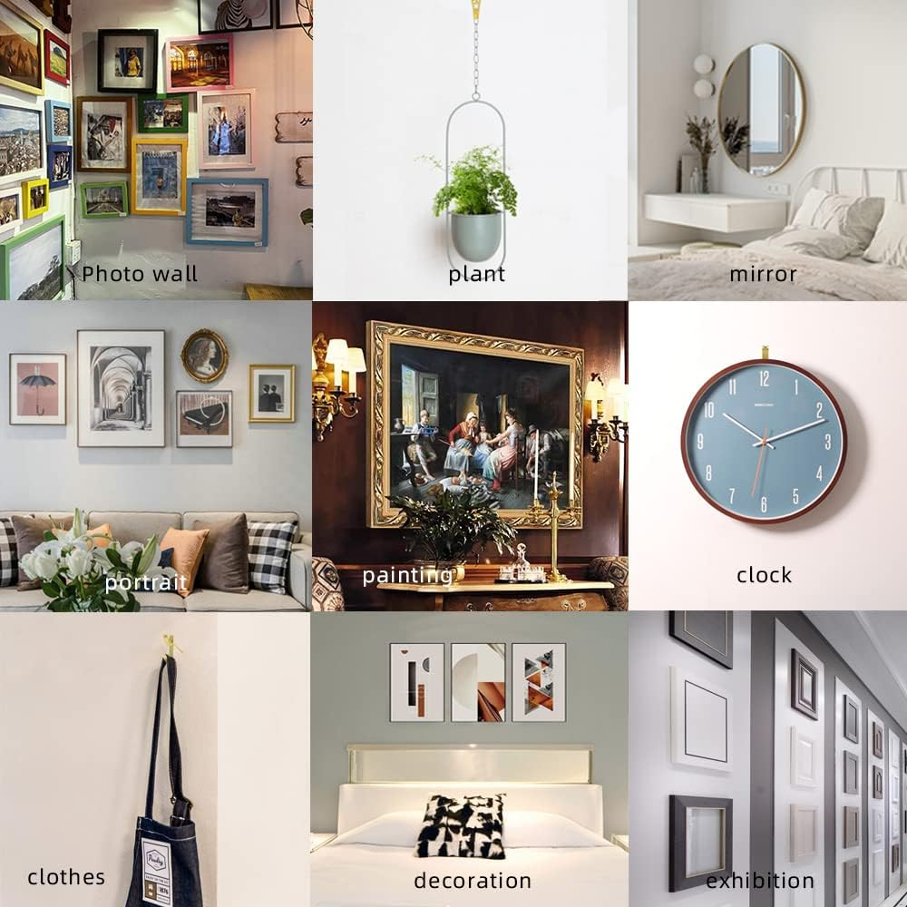 Picture Hanging Kit ， 10-100Lbs Heavy Duty Picture Hangers ，140Pcs Golden Picture Hanging Hooks，Picture Hooks Hardware for Picture Frame, Painting，Portraits , Mirror image number 4