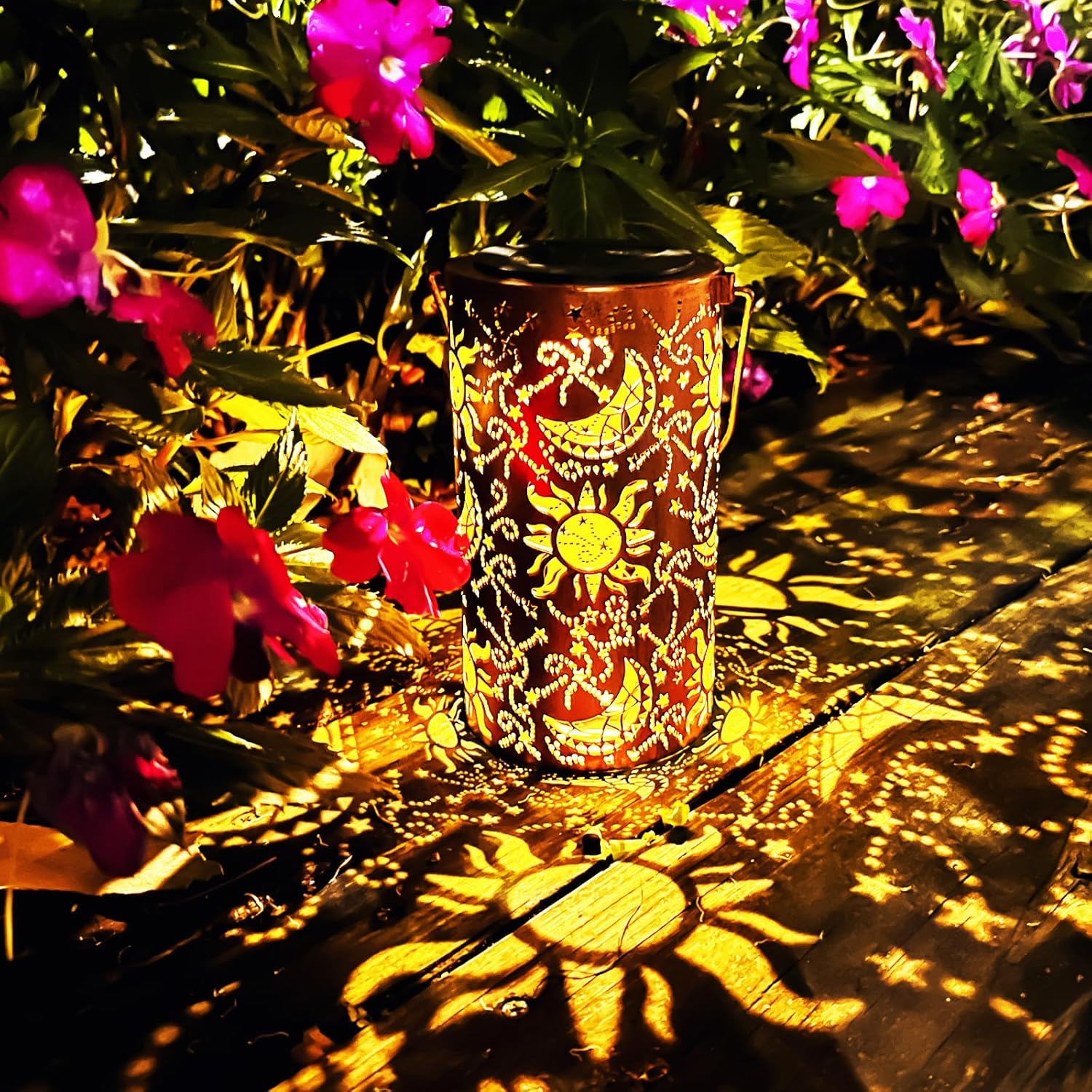 Solar Lanterns Outdoor Hanging Lantern Lights,Sun Moon Metal Decor Lanterns-Waterproof LED Decorative Light for Garden Patio Yard Lawn Backyard Front Porch as Gifts for Mom Grandma Women image number 6