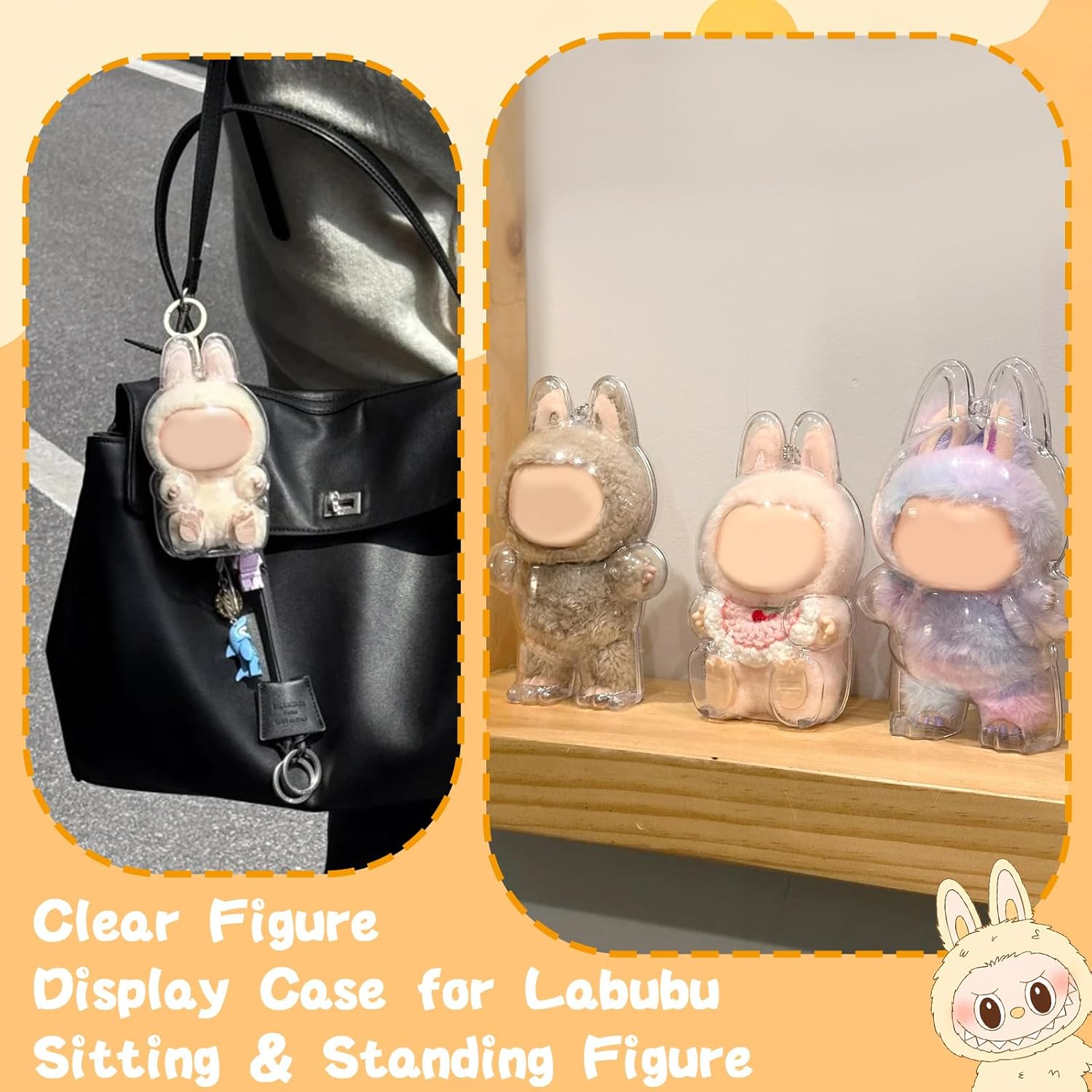 Viiotu Protective Case for LABUBU, Plastic Dustproof Display Box Compatible with LABUBU Pop Mart, Clear Figure Display Case for LABUBU Sitting & Standing Figure (1, Sitting-2) image number 5