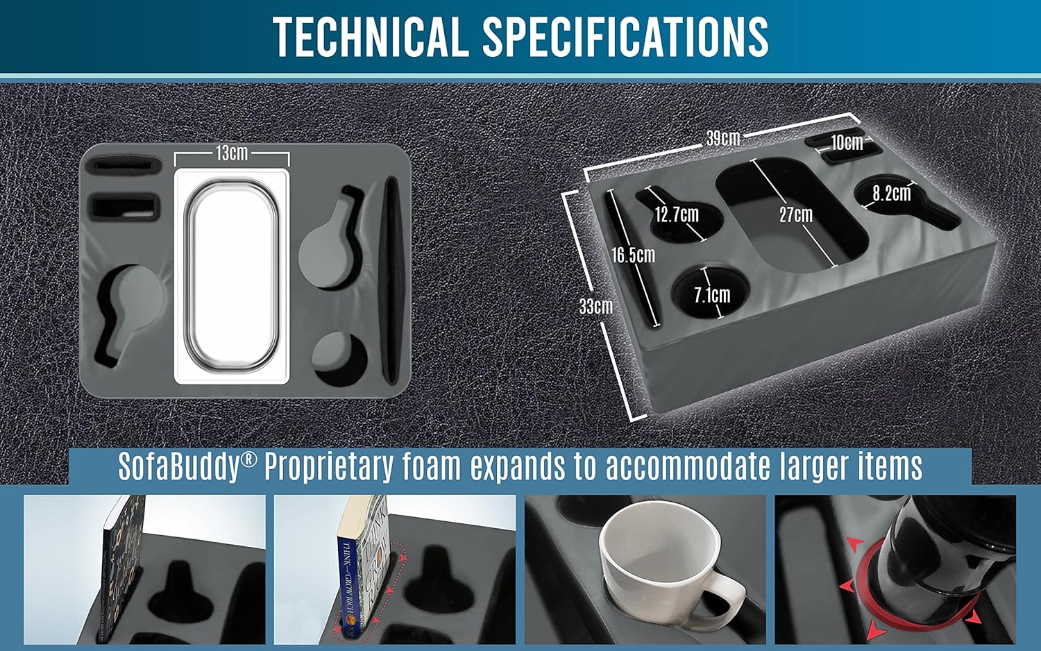 Sofa Buddy - Convenient Couch Cup Holder, Couch Caddy, Sofa Cup Holder. the Perfect Couch Accessory, GREY image number 4