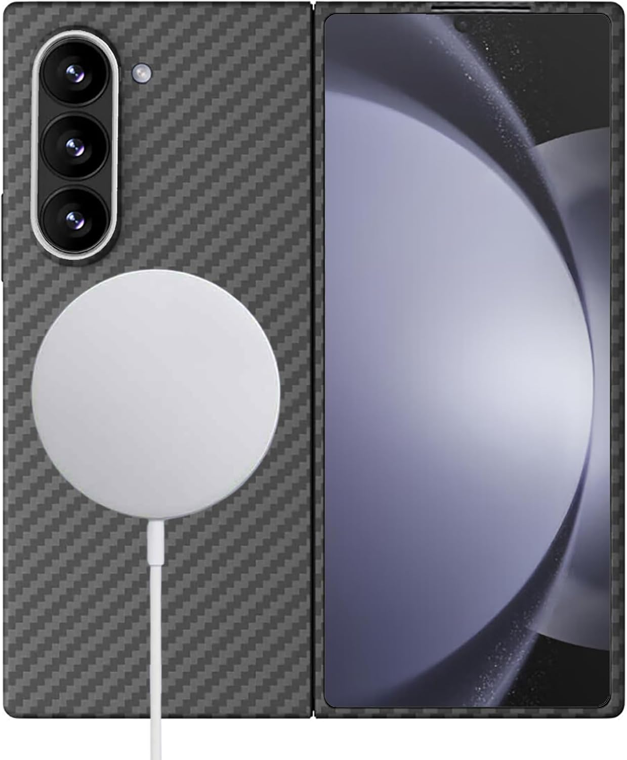 Sisyphy Aramid Fiber Case for Samsung Galaxy Z Fold 7 Compatible with Magsafe, Black 600D with Carbon Fiber Texture, Super Slim Protective Cover Skin, Soft Touch Sturdy Durable Snap-On Back Cover