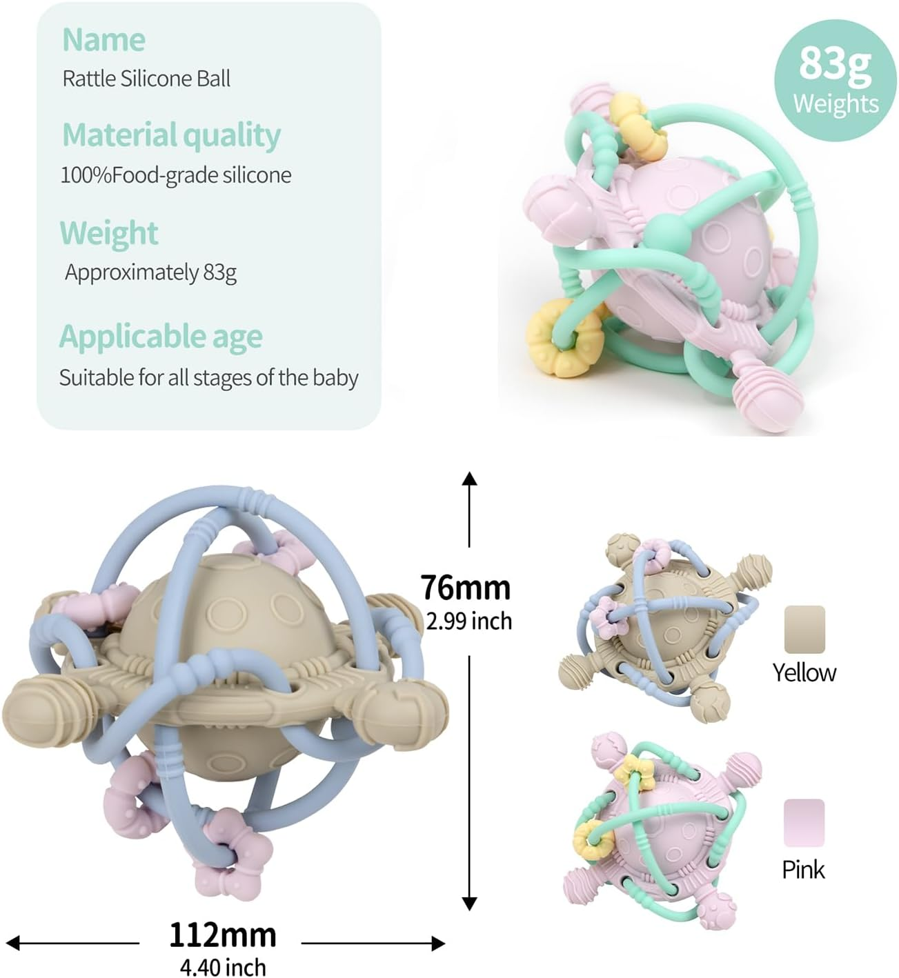 Baby Sensory Teething Toys - Baby Montessori Learning Developmental Toys for 0-6 6-12 Months - Newborn Teething Ball - Infant Chew Toys for 0 3 6 9 12 18 Months Baby Girls Boys Gift - Pink image number 5