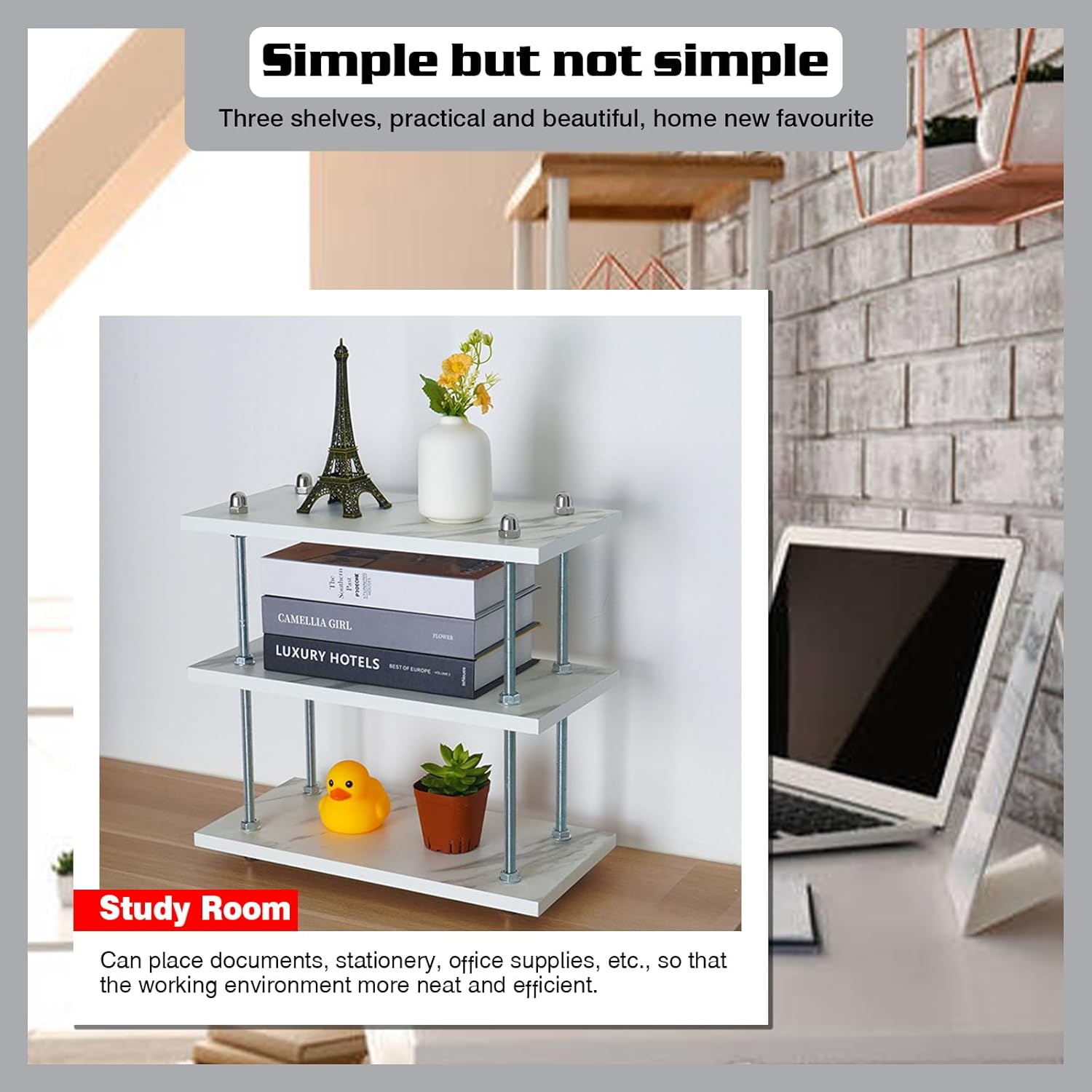 Desktop Organizer,White Bookcases,Mug Holder Countertop, Kitchen Counter Shelf for Tea Coffee Bar Accessories,Cup Display, Condiment Storage Rack, 3Tier Heavy Duty Solid Frame image number 1