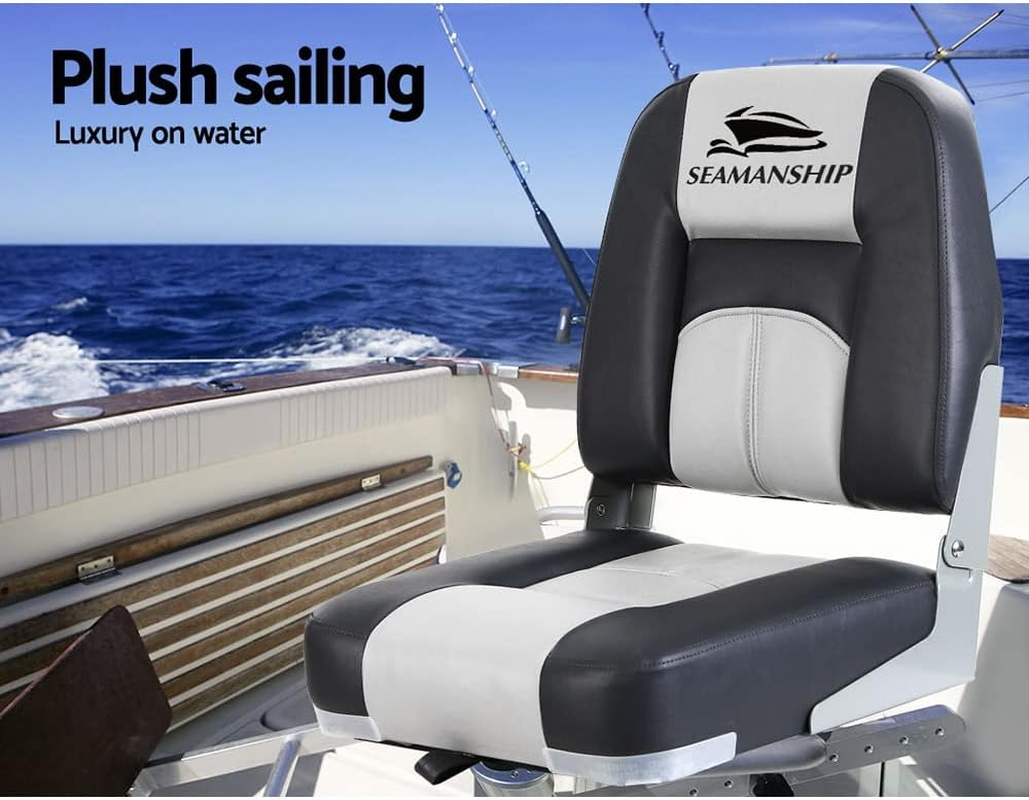 Seamanship Boat Seats, Set of 2 Folding Seat Swivel Chair Floor Chairs Marine Seating Fishing Outdoor Accessories, XL Backrest All Weather Conditions Stainless Steel Grey image number 4