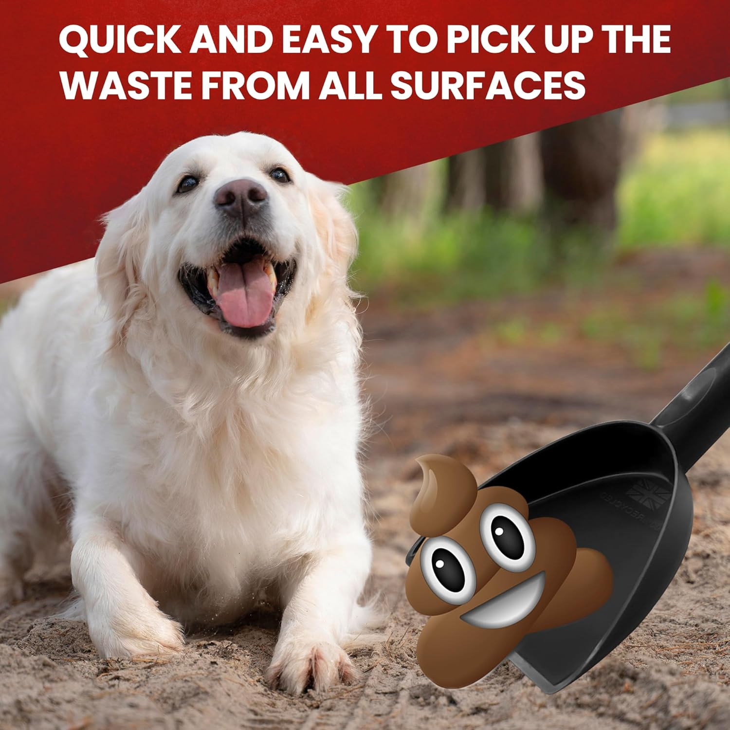 100% Recycled Dog Poo Cleaner Poop Scooper Pooper Scoop Waste Bag Shovel 21Cm for Small Medium Size Dogs Pet Biodegradable Outdoor Pooch Garbage Picker Dispenser Puppy Walk Holder Portable Collector