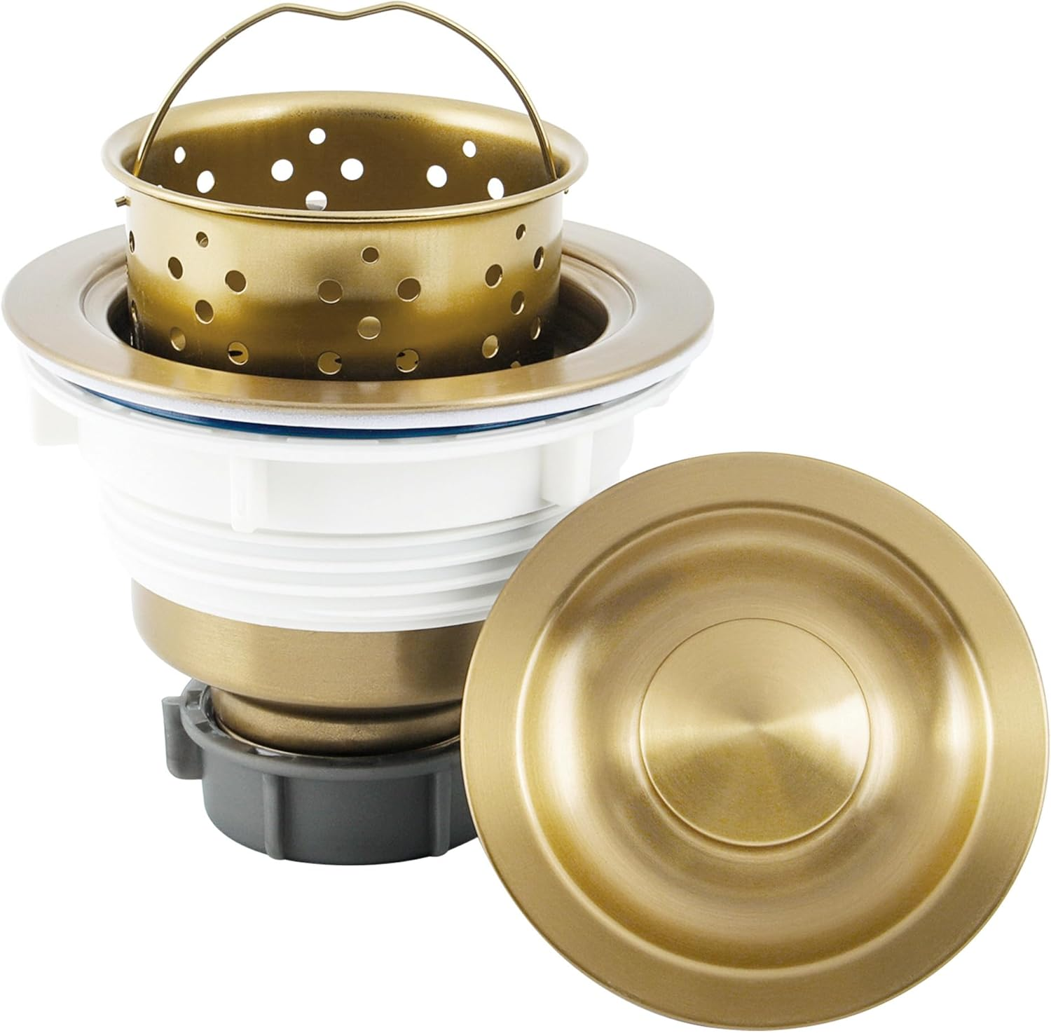 Kitchen Sink Strainer Assembly, Sink Drain 304 Stainless Steel with Removable Deep Waste Basket and Sealing Lid 3-1/2-Inch Golden - Gold+Decor Flat Cover image number 5