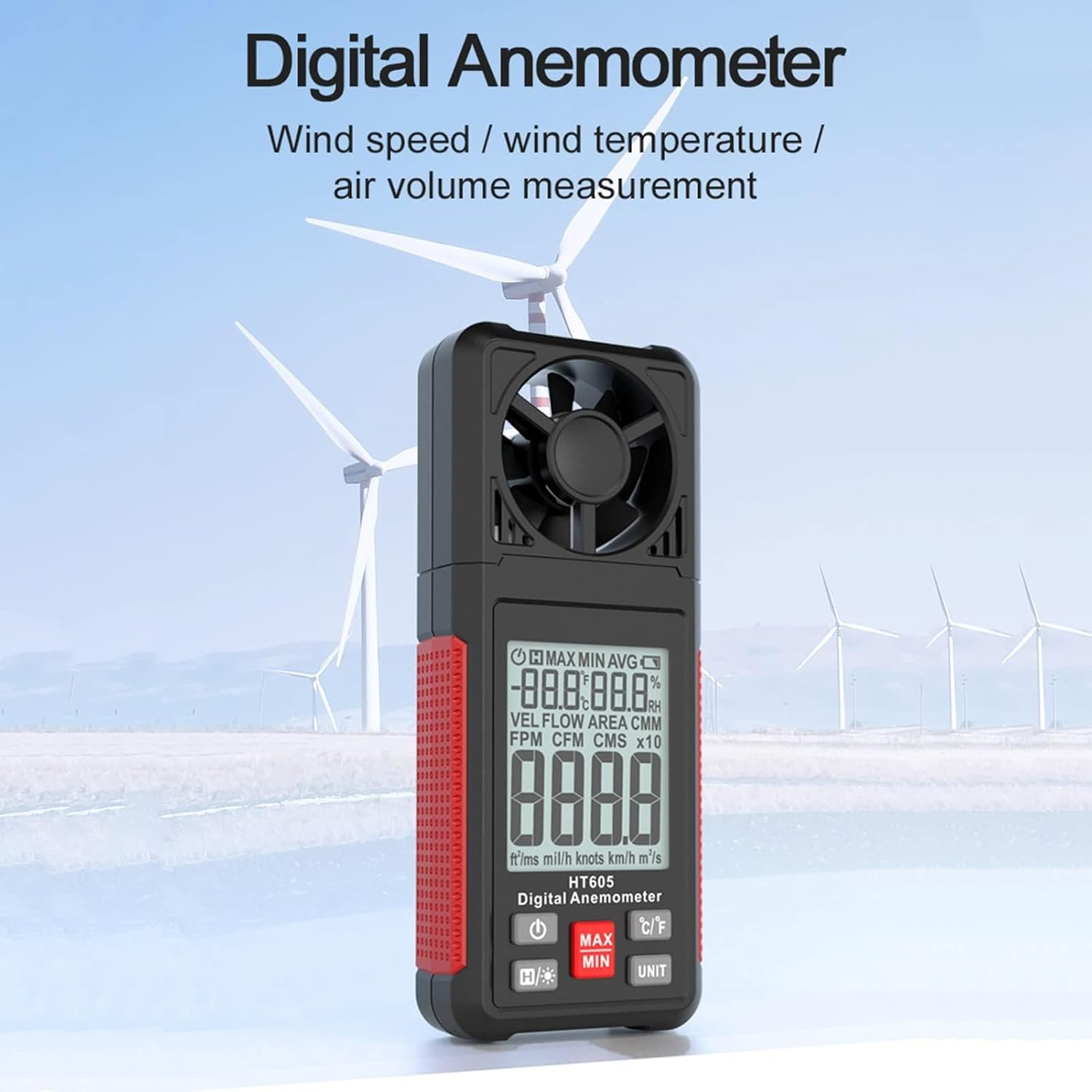 Walmeck HT605 LCD Digital Anemometer Thermometer Handheld Wind Speed Meter Temperature&Humidity Meter Air Velocity Temperature Tester - Ht605S image number 4