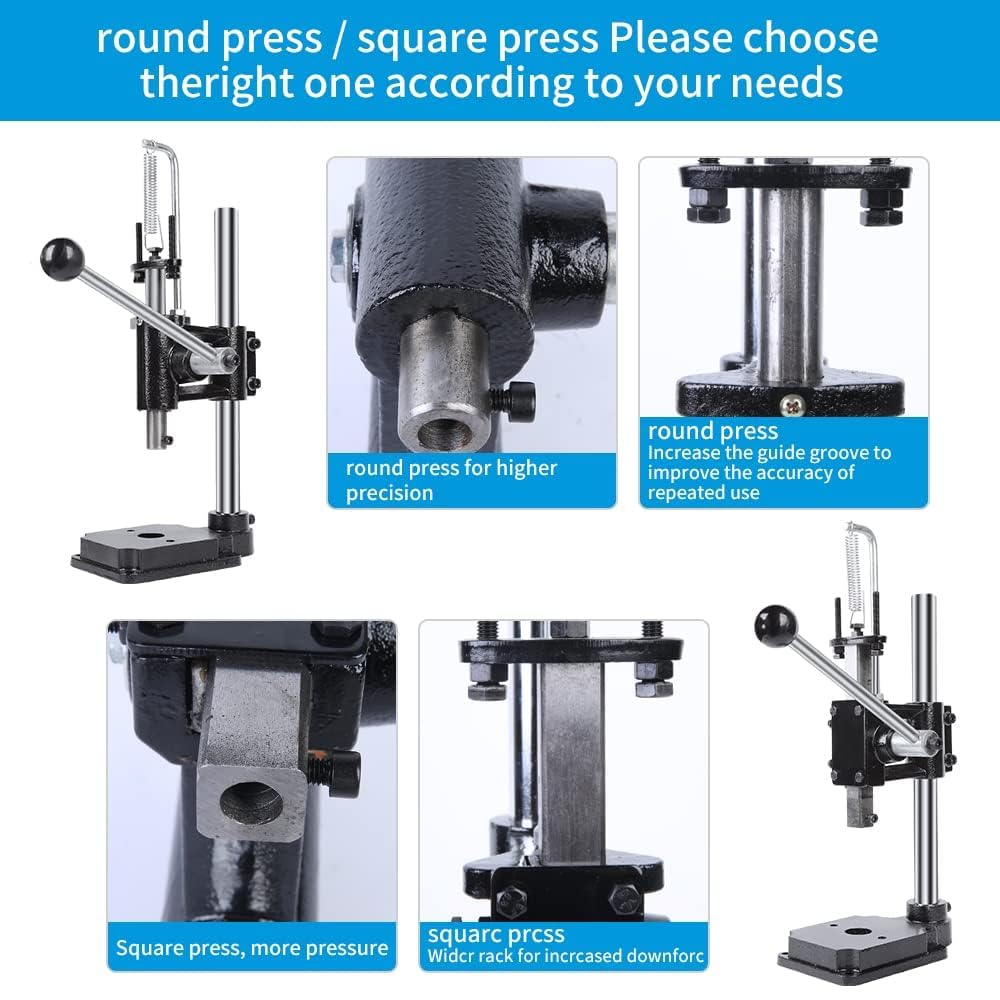 AOOK 866PCS Leather Hole Puncher Hand Punching Manual Punch Arbor Press.Round Solid Post & Ductile Iron Base for DIY Parts Punching,Forming Pressing (Square Head Press with All Accessories)