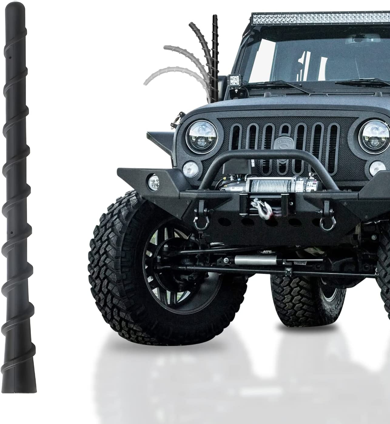 Black Spiral Car Antenna,7 in Car Radio Aerial Mast,Replacement Car Roof Mount Aerial Compatible with Jeep Wrangler JK JL JLU JKU Gladiator JT 2007-2022,Replacement, Jeep AM/FM Radio Reception image number 1