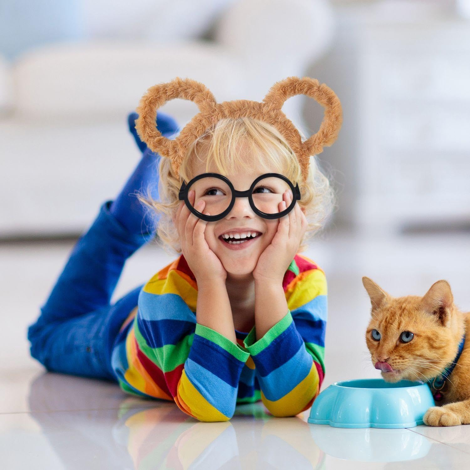 3 Pieces Brown Plush Headband, 3 Pieces Black Glasses, Cute Accessories for Bear Ear Hair Accessories, Role Play of Children, Party Outfits. image number 5