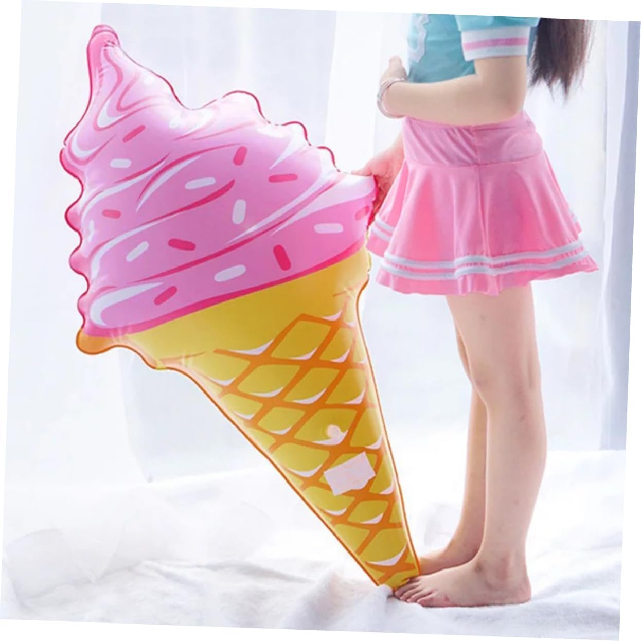 Inflatable Ice Cream Pool Float Swimming Toy for Girls Women PVC Pink Water Play Summer Beach Inflatable Pool Toy image number 2