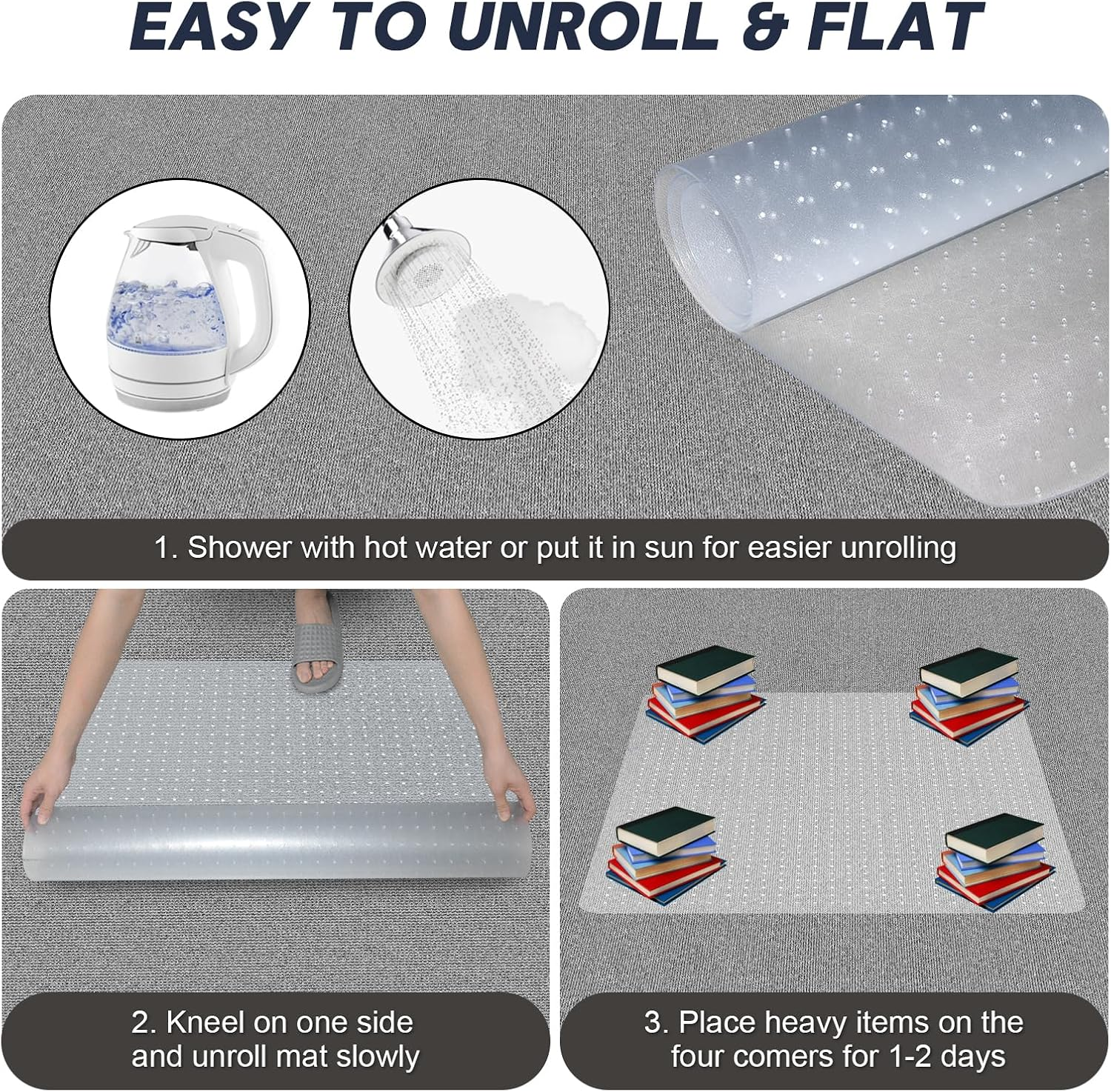 Office Chair Mat for Carpet with Grip, Computer Desk Chair Mat for Low Carpeted Floors, Super Durability PVC Carpet Protector Mat for Easy Rolling, 2Mm Extra Thick Chair Mats, Rectangle, 120X90Cm image number 3