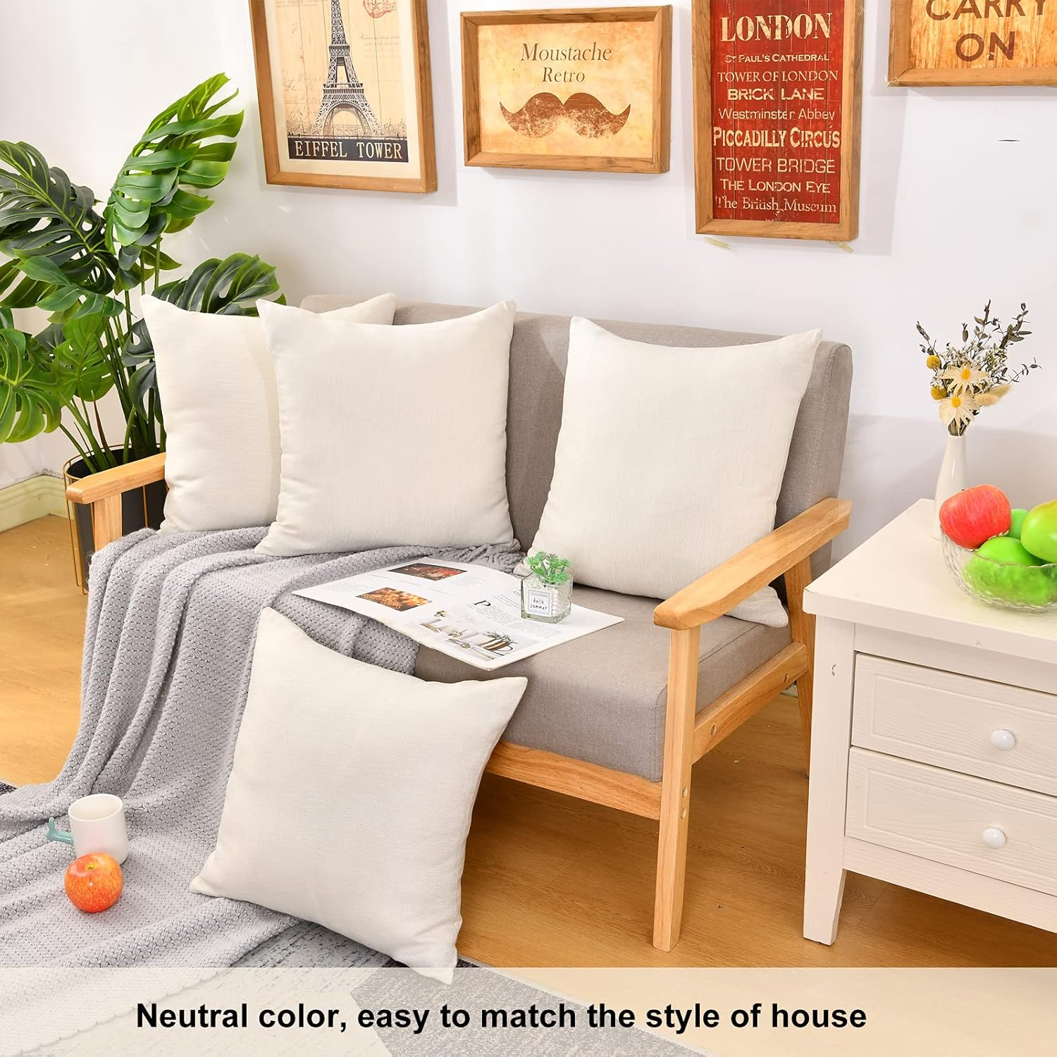 Throw Pillow Covers Bulk Linen Blank Couch Cushion Pillow Case for Vinyl Sublimation HTV Ironing Craft Embroider Decoration 18 X 18 Inch Beige Set of 8 image number 4