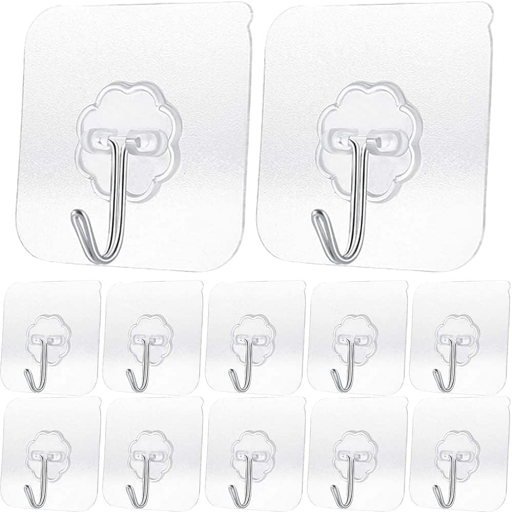 Alayaglory Transparent Adhesive Hooks 30 Lb(Max), Waterproof and Oilproof Reusable Seamless Hooks, Heavy Duty Wall Hook for Kitchen Bathroom Office (8 Pack) Transparen image number 1