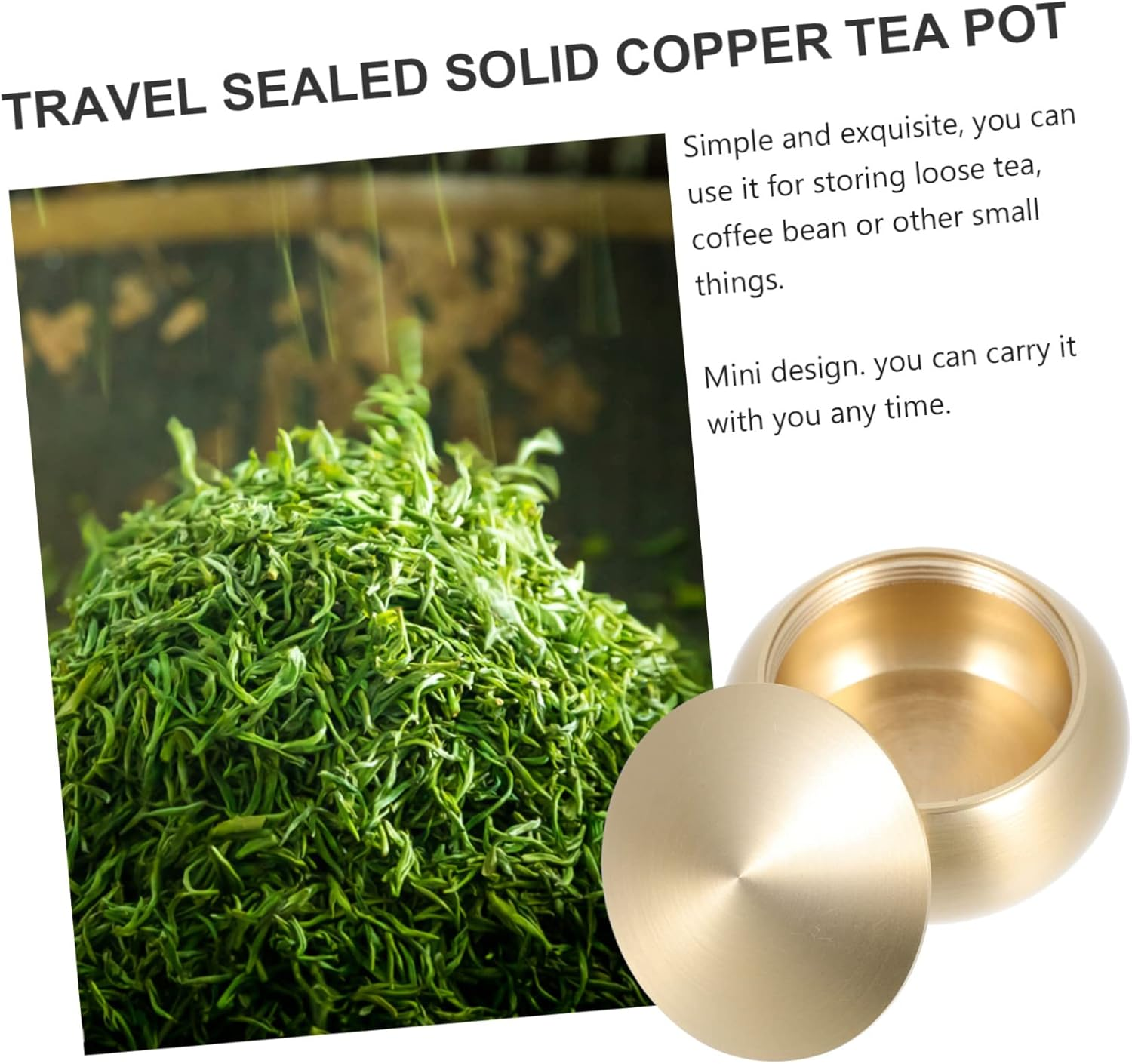 Alipis Copper Sealing Jar Mini Tea Container 55X32Mm Pure Copper Portable Holder Small Sugar Container Daily Pills Storage for Travel and Home Use image number 5