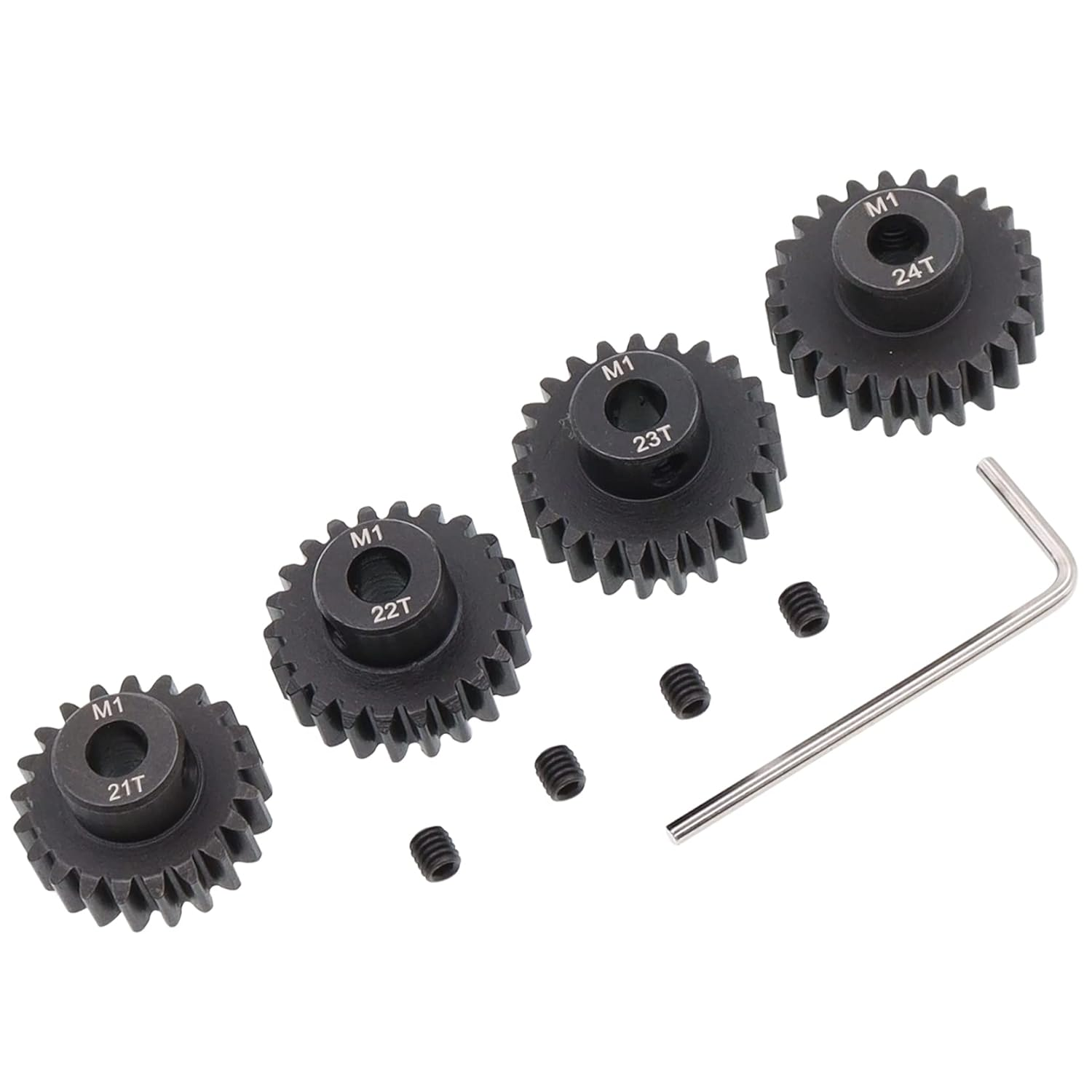 Treehobby 4PCS Metal Steel M1 Pinion Gear Sets 21T 22T 23T 24T Fit 5Mm RC Motor Shaft Gears Compatible with Arrma Traxxas Axial HSP Redcat Losi 1/8 1/10 Scale RC Car Truck Buggy image number 4