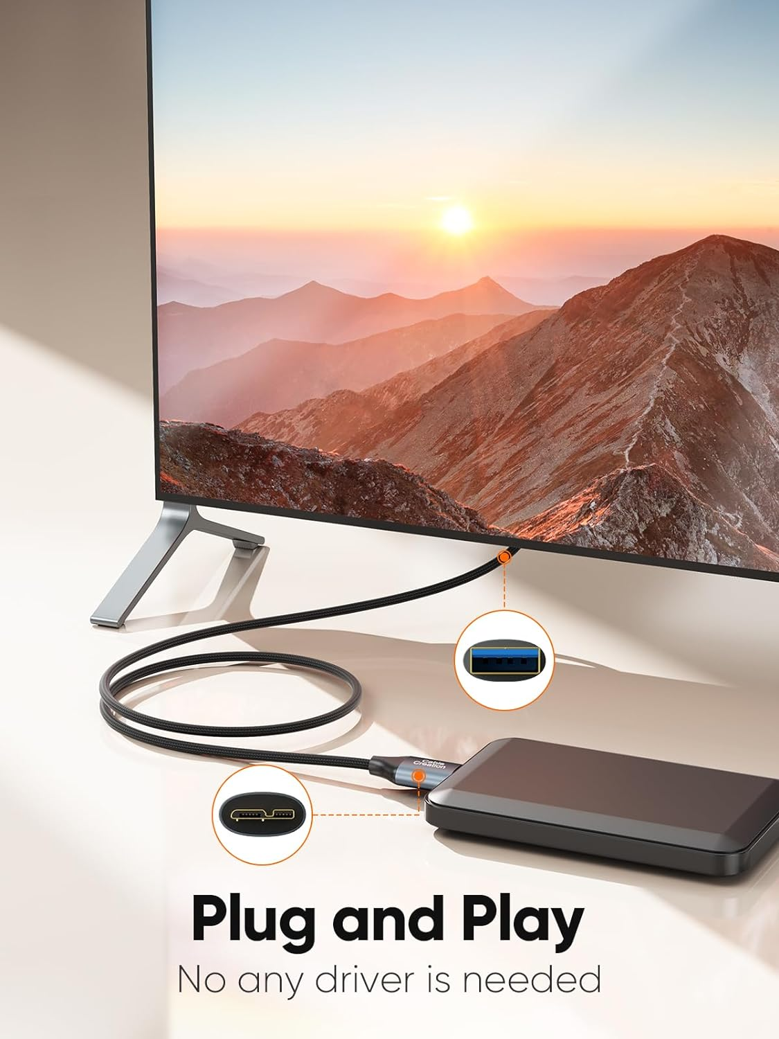 USB C Hard Drive Cable 3FT, Cablecreation 5Gbps USB A/C to Micro B Cable, 2 in 1 USB 3.0 Cable Compatible with WD, Toshiba, Samsung, Seagate External Hard Drive, and Camera, Grey,3Ft/0.9M image number 3