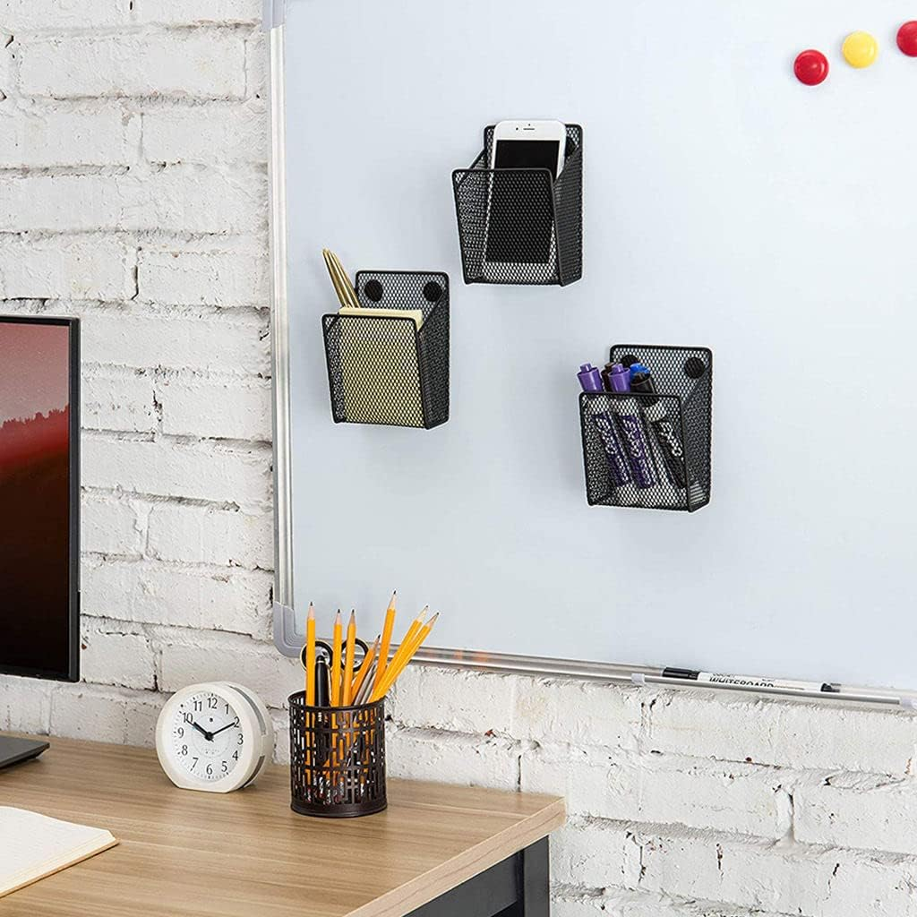 Baosity Magnetic Pencil Holder Multifunctional Mesh Basket Mesh Desk Organizer Caddy Pen Storage Basket for Refrigerator School Supplies Ruler Blackboard - Square image number 6