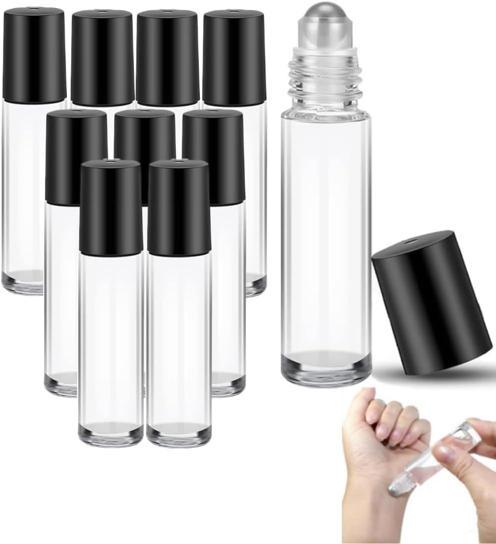 10Pcs Clear Essential Oil Roller Bottles,10Ml Portable Clear Empty Glass Essential Oil Roller Bottles Refillable Cosmetic Perfume for Perfume Cosmetic Oils image number 4