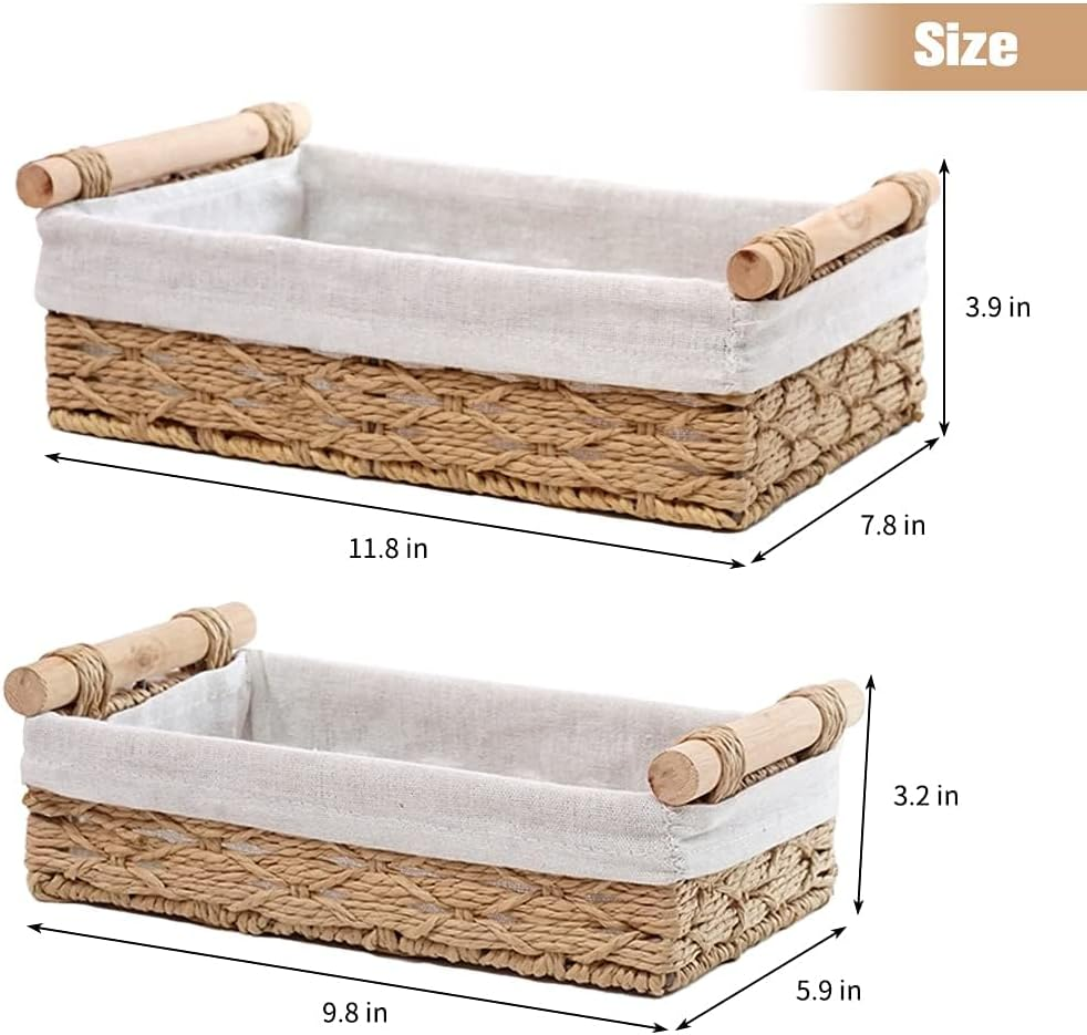 MZDMY Storage Basket,Storage Organiser, Toilet Paper Basket, Countertop Decoration Box, Wicker Basket for Home Decoration and Bathroom Organization with Handles 2-Piece Set (Beige) image number 1