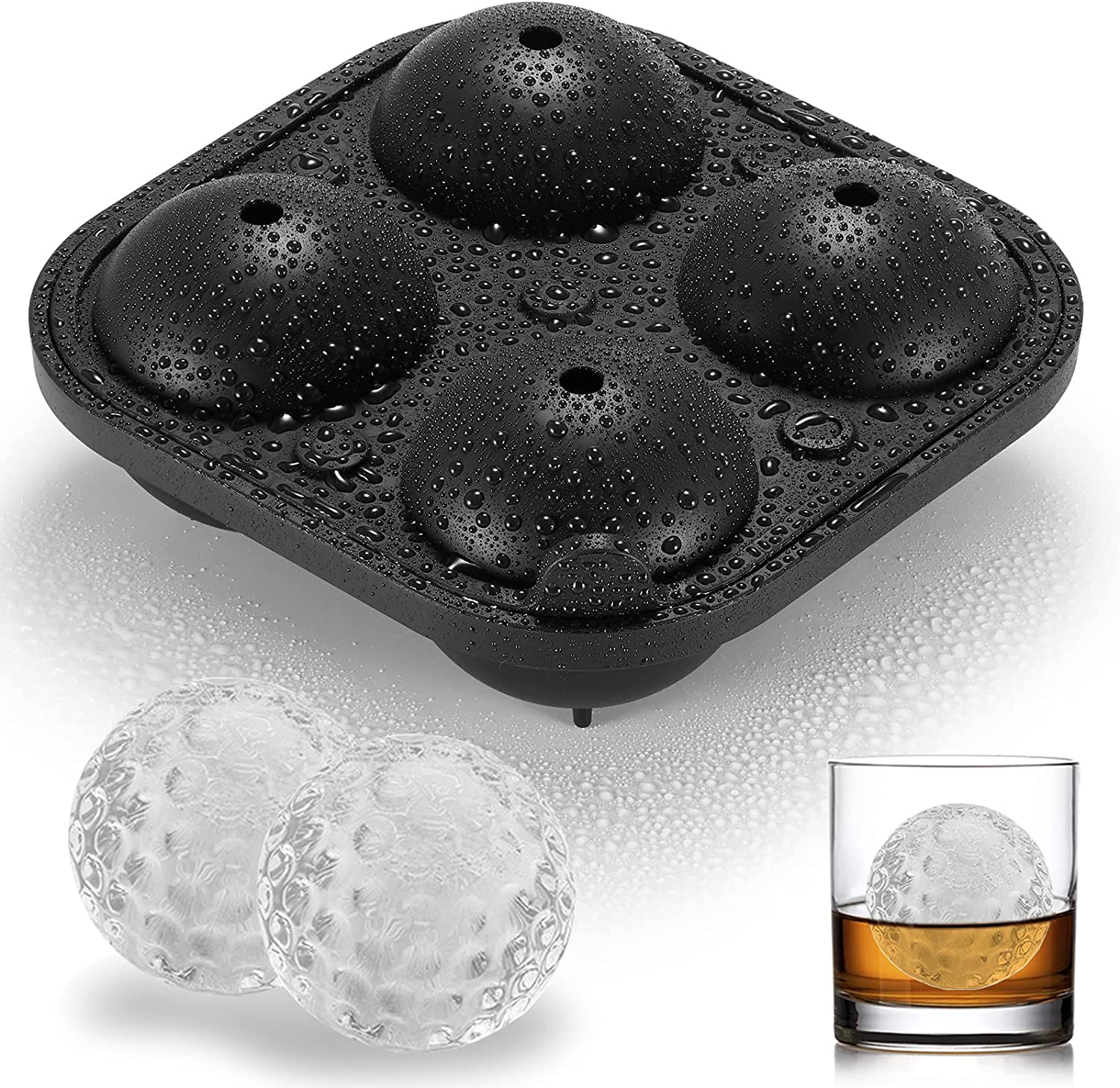 Golf Ice Cube Trays, 2.5" Large Sphere round Golf Ice Cube Mold for Cocktails, Whiskey, Bourbon Chilling, Fun Shapes Silicone Big Circle Ice Cube Trays W/Funnel