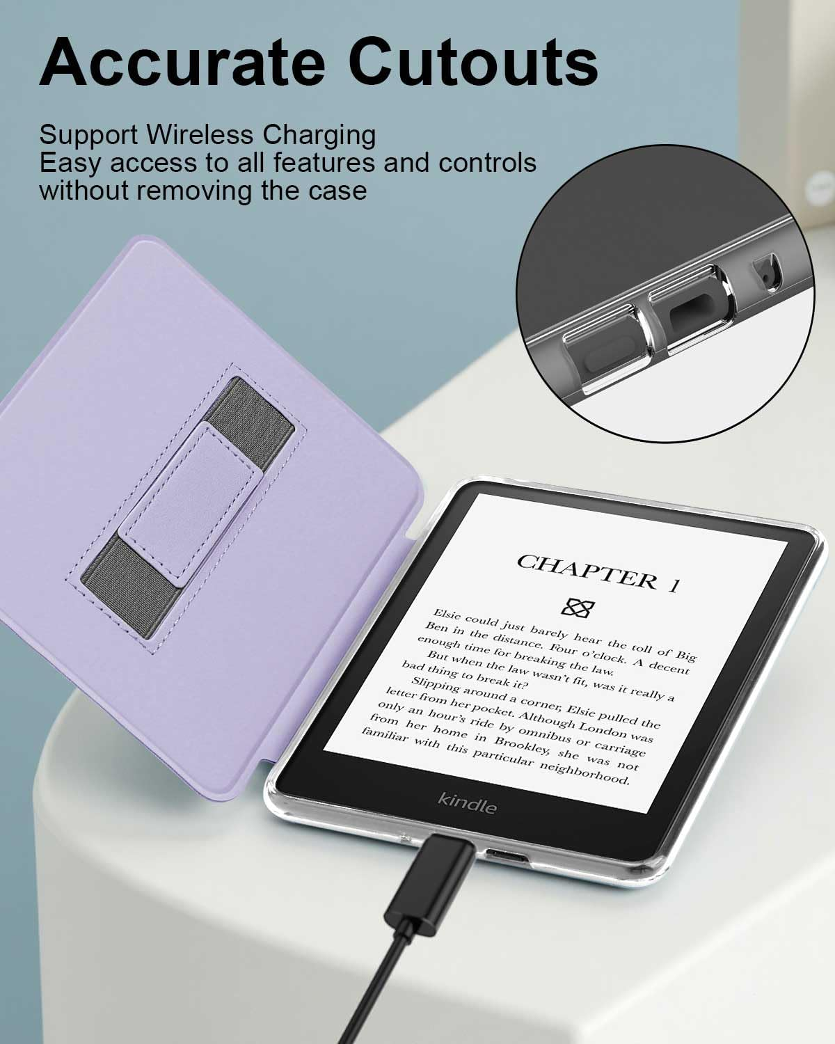 T Tersely Clear Back Slimshell Leather Case with Hand Strap for Kindle 11Th Generation 2024/2022, 6 Inch, Transparent Shockproof Magnetic Cover - Purple image number 2