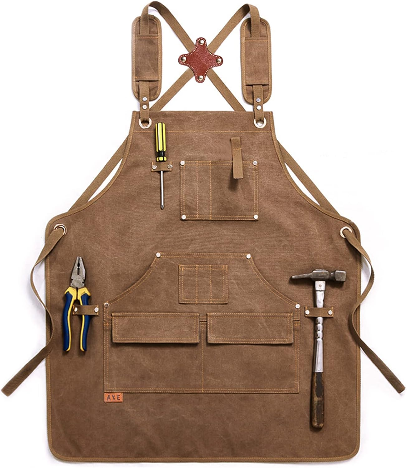 Tool Apron Valuehall Woodworking Shop Apron Waxed Canvas Tool Apron Heavy Duty Work Apron with Pockets & Padded Straps Adjustable for Woodworking, Painting, Cooking, Crafting, Bartenders V6A03 (Yellow)