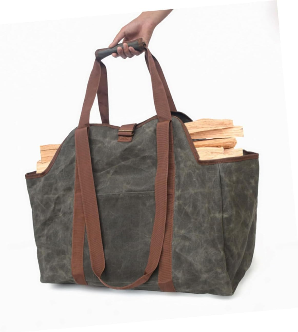 ROMISBABA Water Resistant Waxed Canvas Firewood Carrier Tote Bag for Fire Pit Storage for Firewood Capacity Scratch Stain Resistant for Outdoor Use image number 5