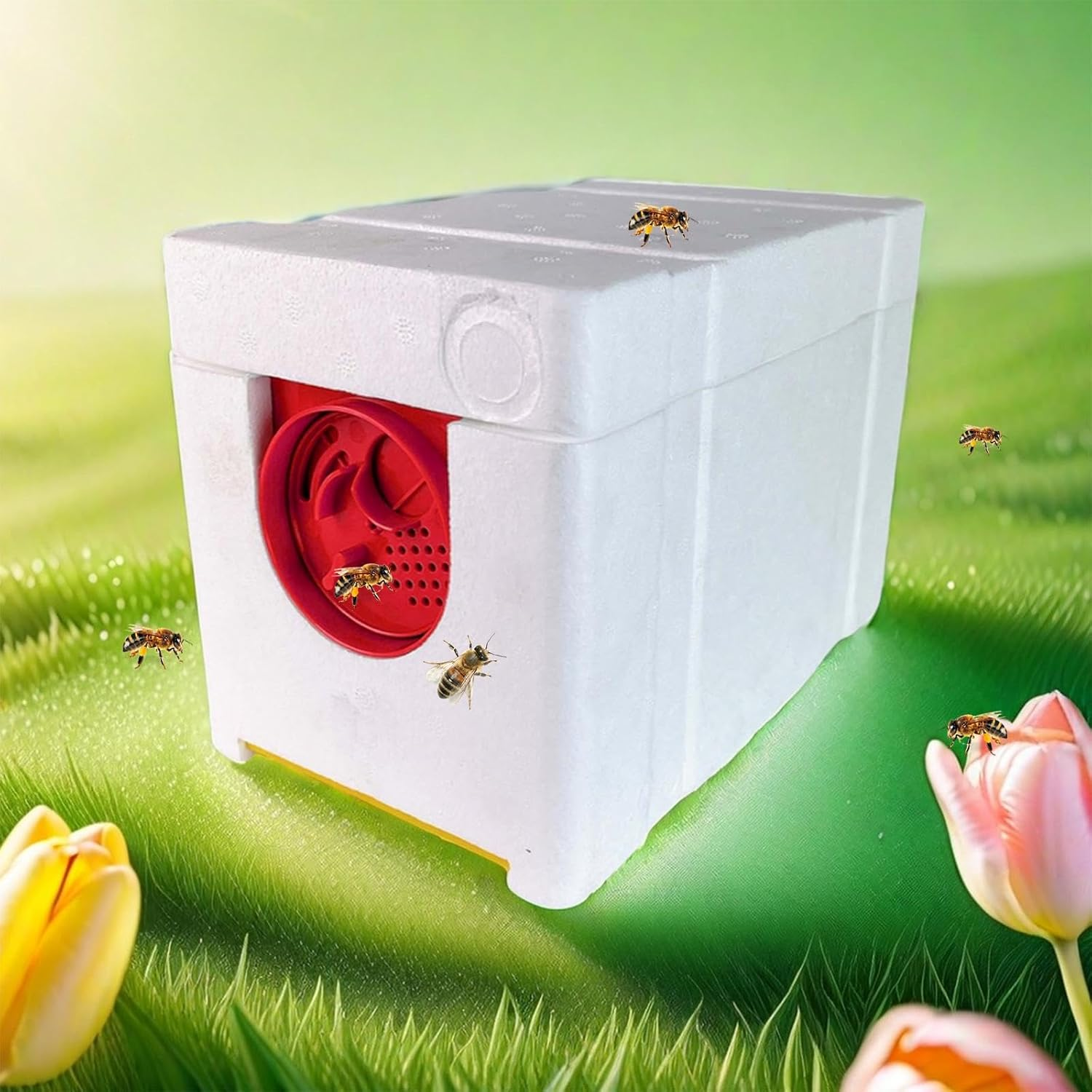 Queen Bee Breeding Box Bee Queen Mini Mating NUC Box Bee Apidea Mating Hive Breeding Box, Red Door
